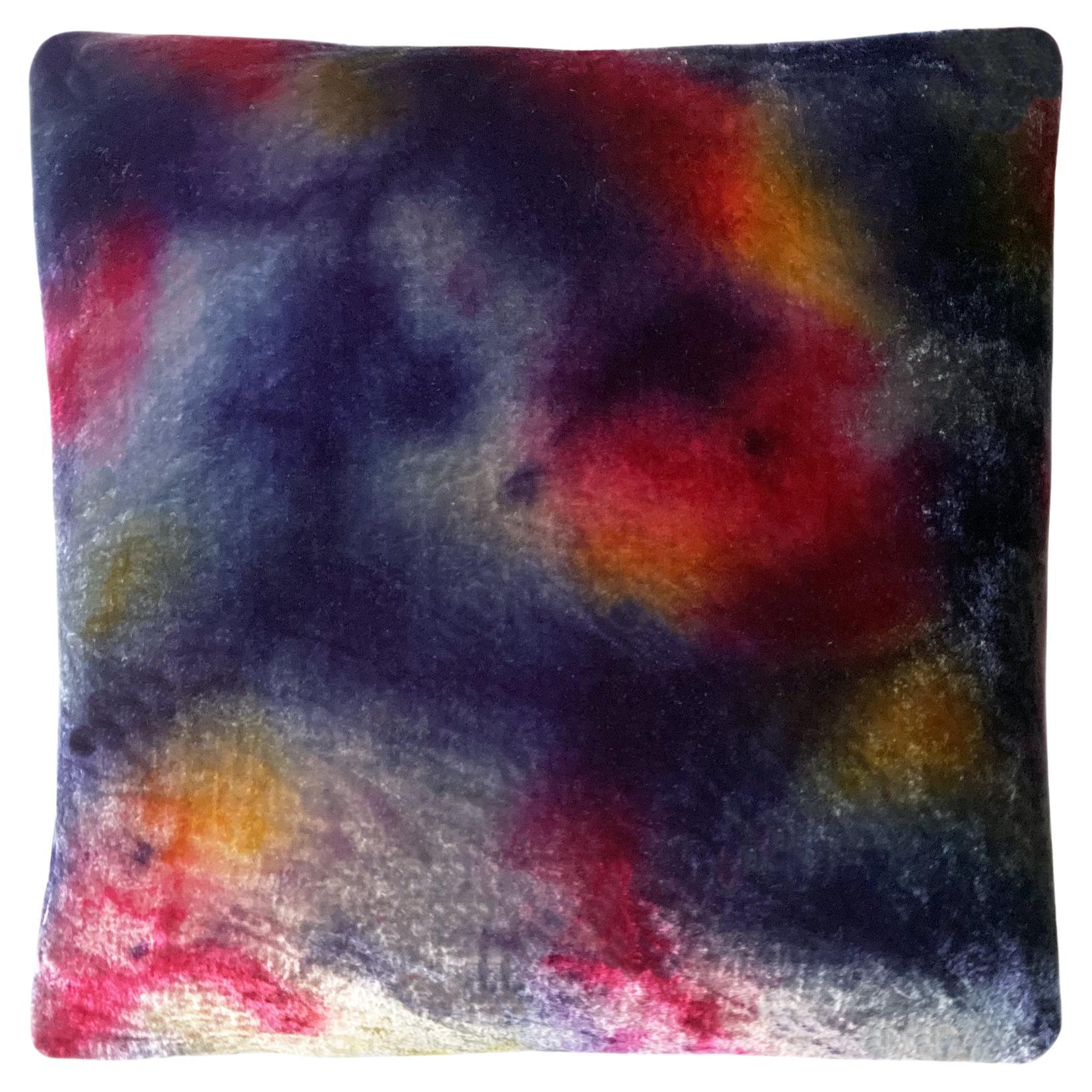 Cuscino in velluto di seta dipinto a mano, Crepuscolo astratto, 18 x 18 in vendita