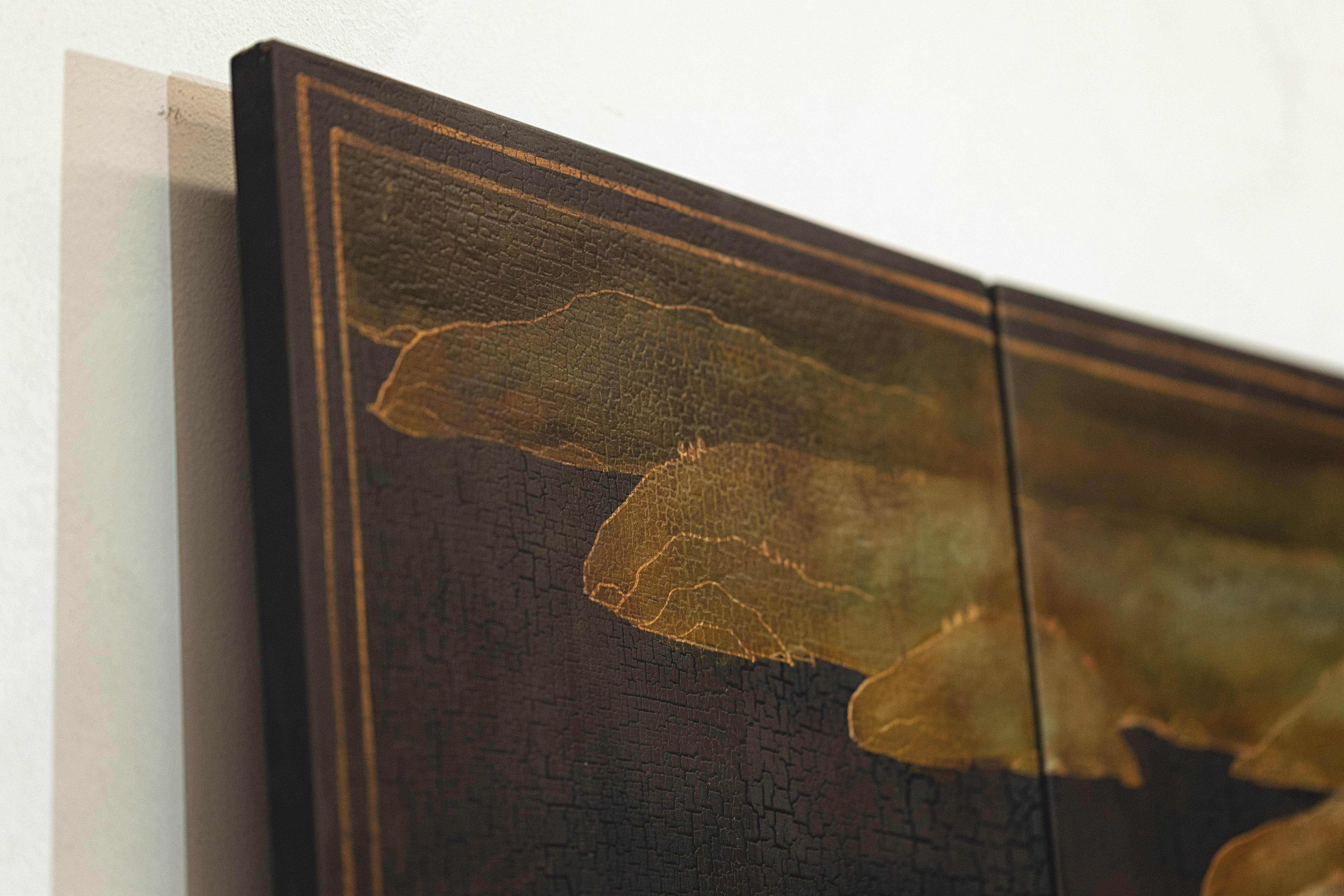 Hand-Painted Six-Panel Screen with Red-Crested Cranes and Gold Floral Reverse 11