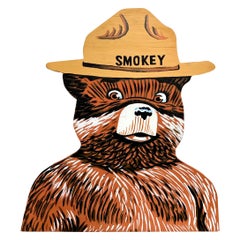 Buste d'ours en bois peint à la main « Smokey the Bear »