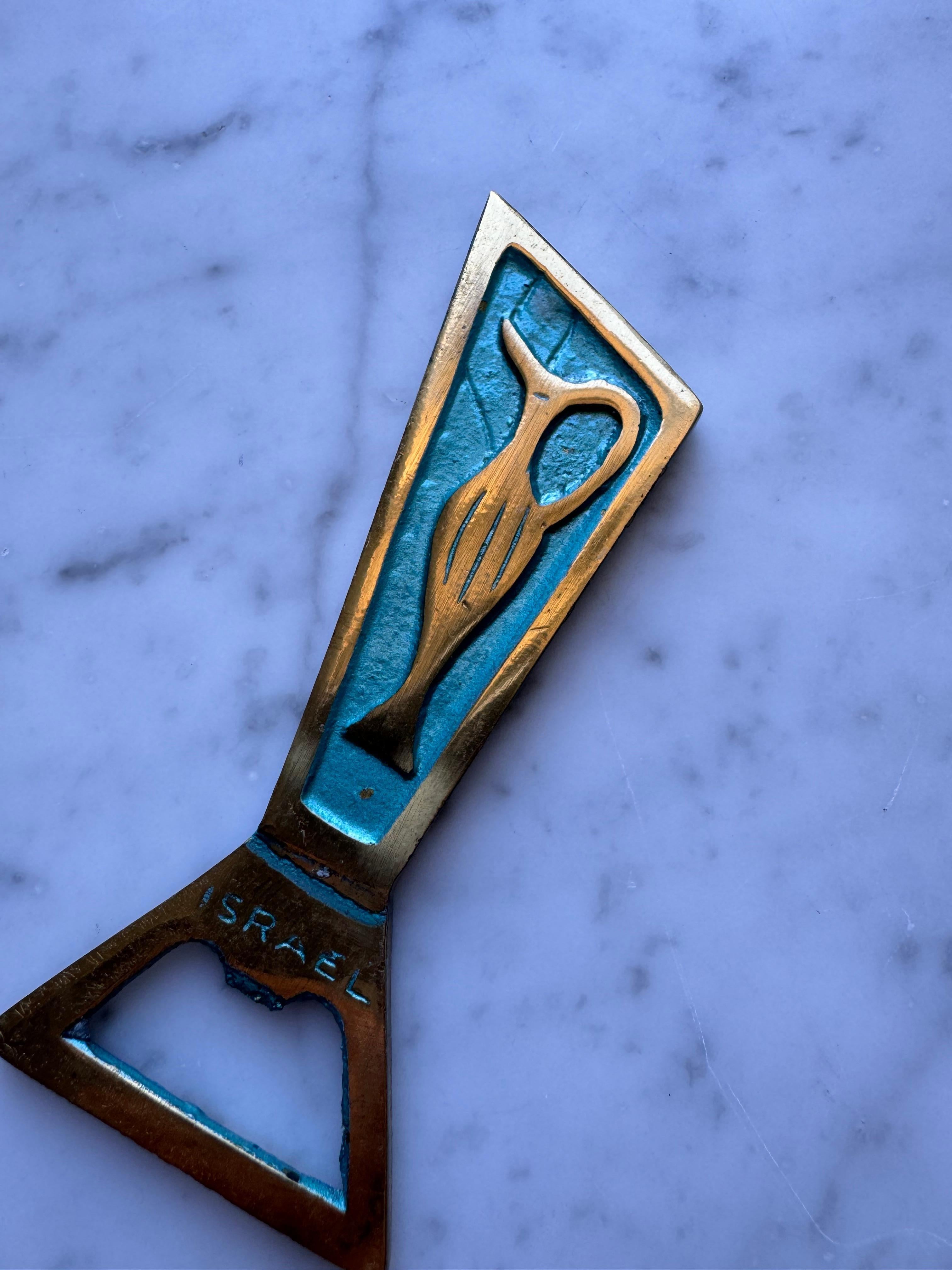 Hand-Painted Hand Painted Solid Brass Bottle Opener, Israel 1960's For Sale