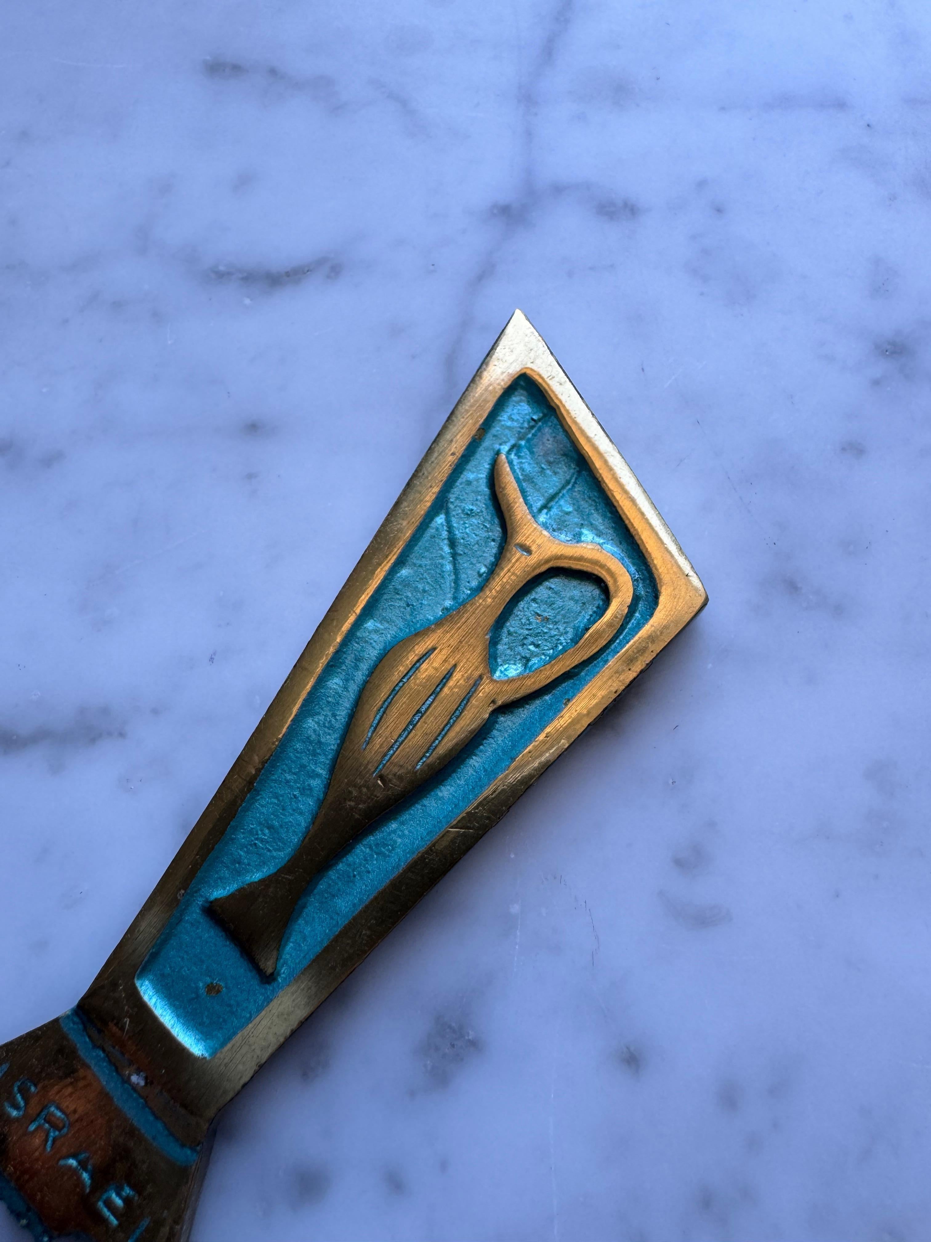 Mid-20th Century Hand Painted Solid Brass Bottle Opener, Israel 1960's For Sale