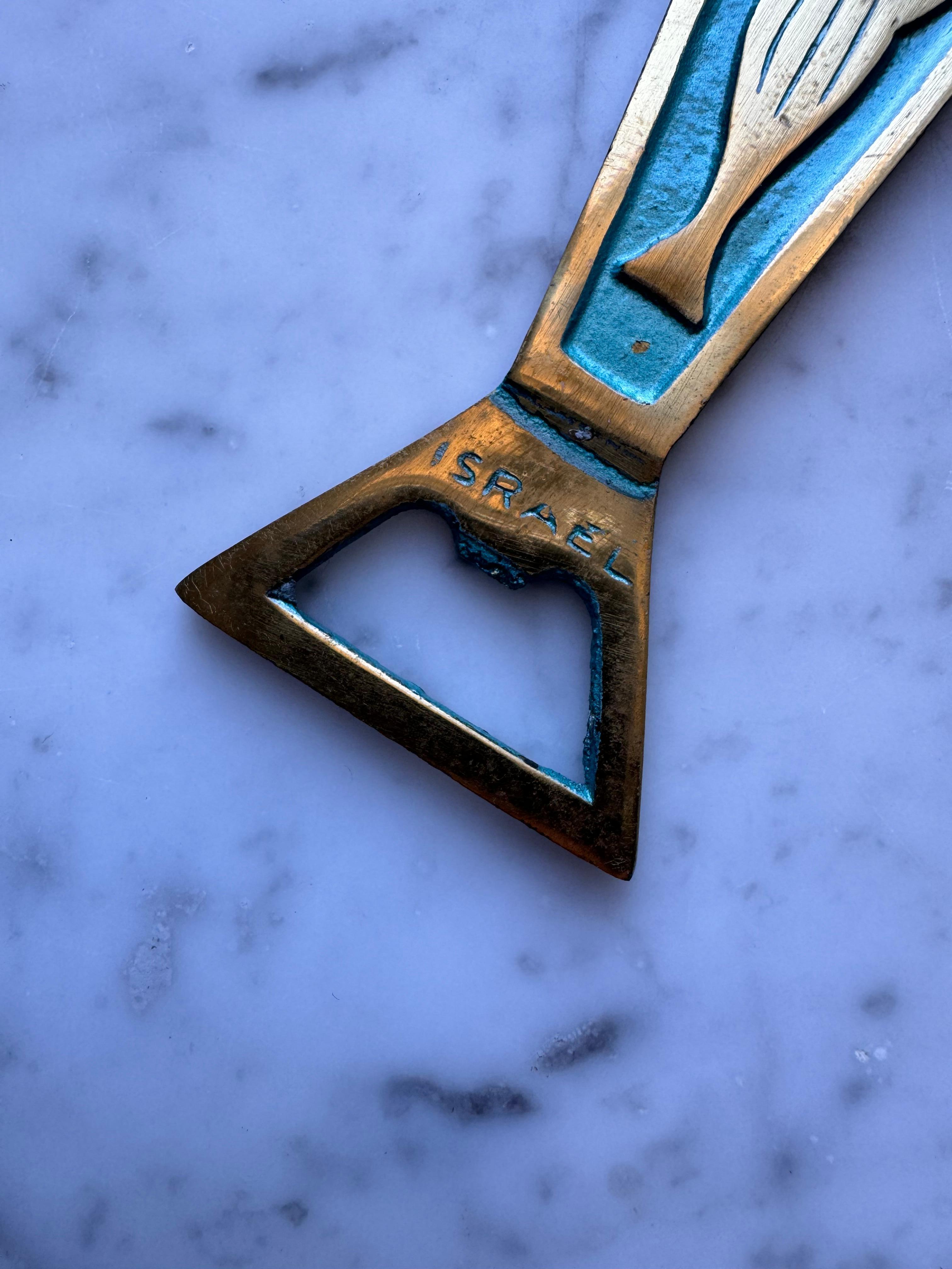 Hand Painted Solid Brass Bottle Opener, Israel 1960's For Sale 2