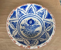 Hand-Painted Spanish Ceramic Bowl in Cobalt Blue
