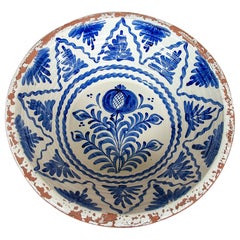 Hand-Painted Spanish Ceramic Bowl in Cobalt Blue