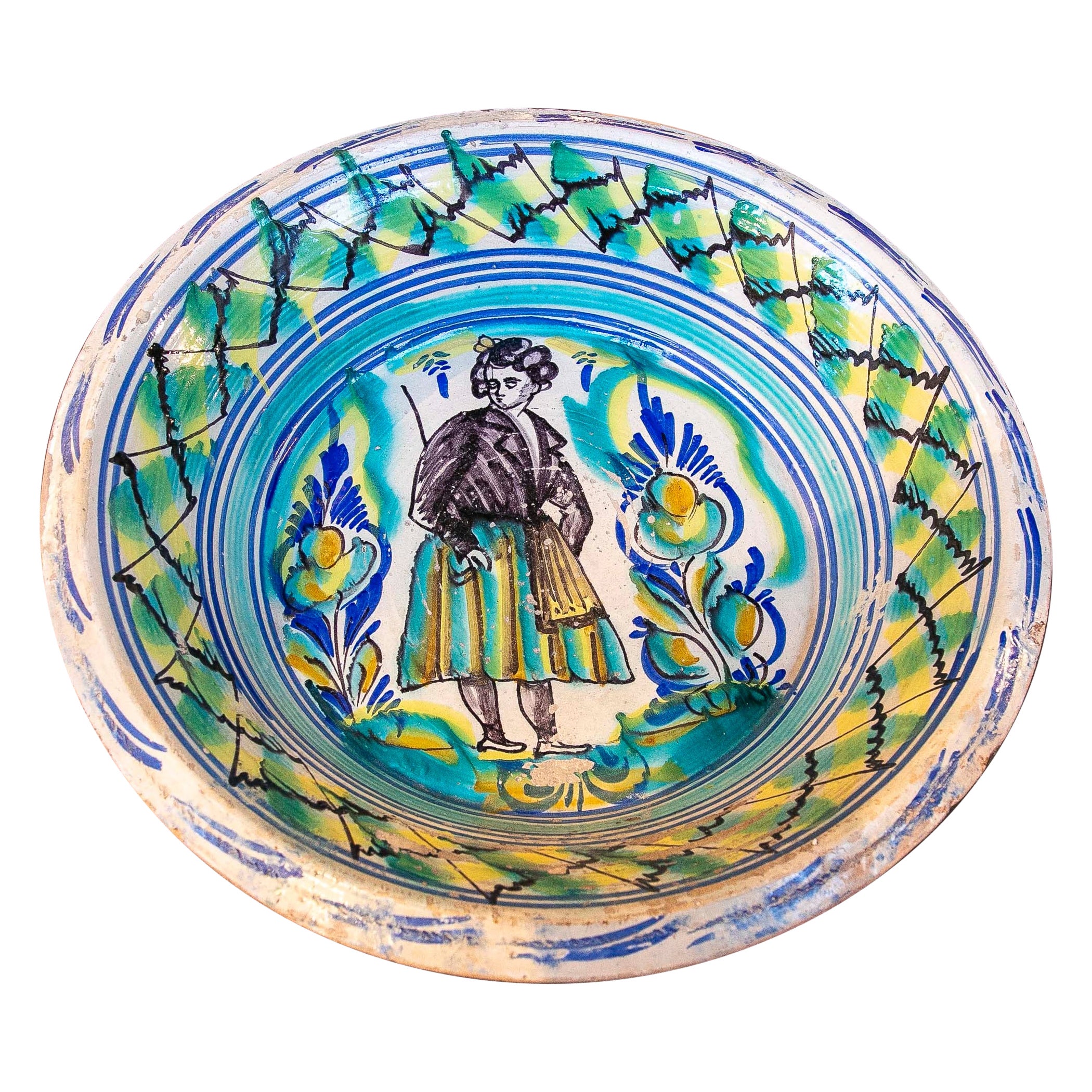 Hand-Painted Spanish Ceramic Lebrillo from Triana, Sevilla, 1850