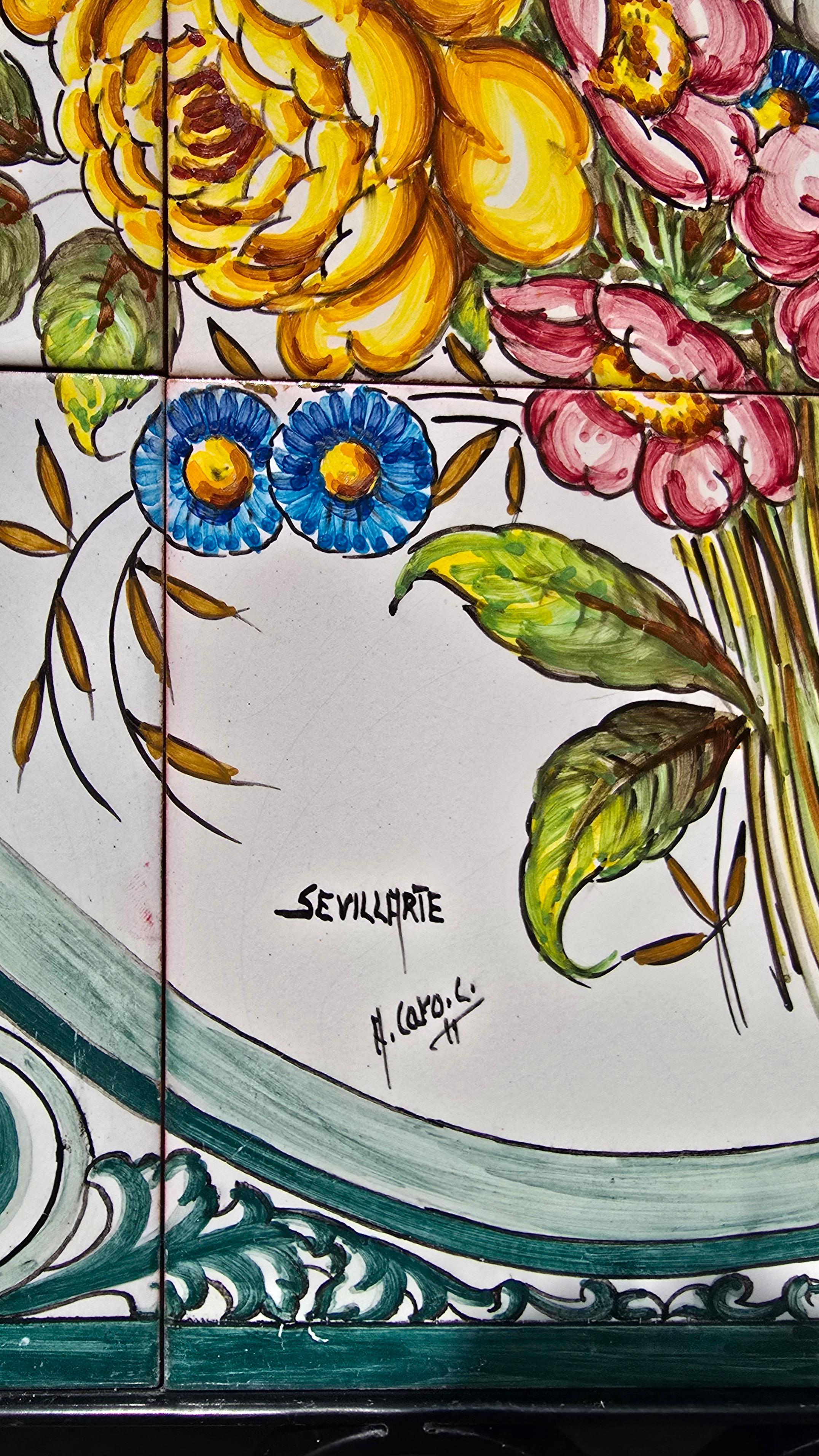 Hand-Painted Spanish Ceramic Tile Mural by Sevillarte (Spanisch) im Angebot