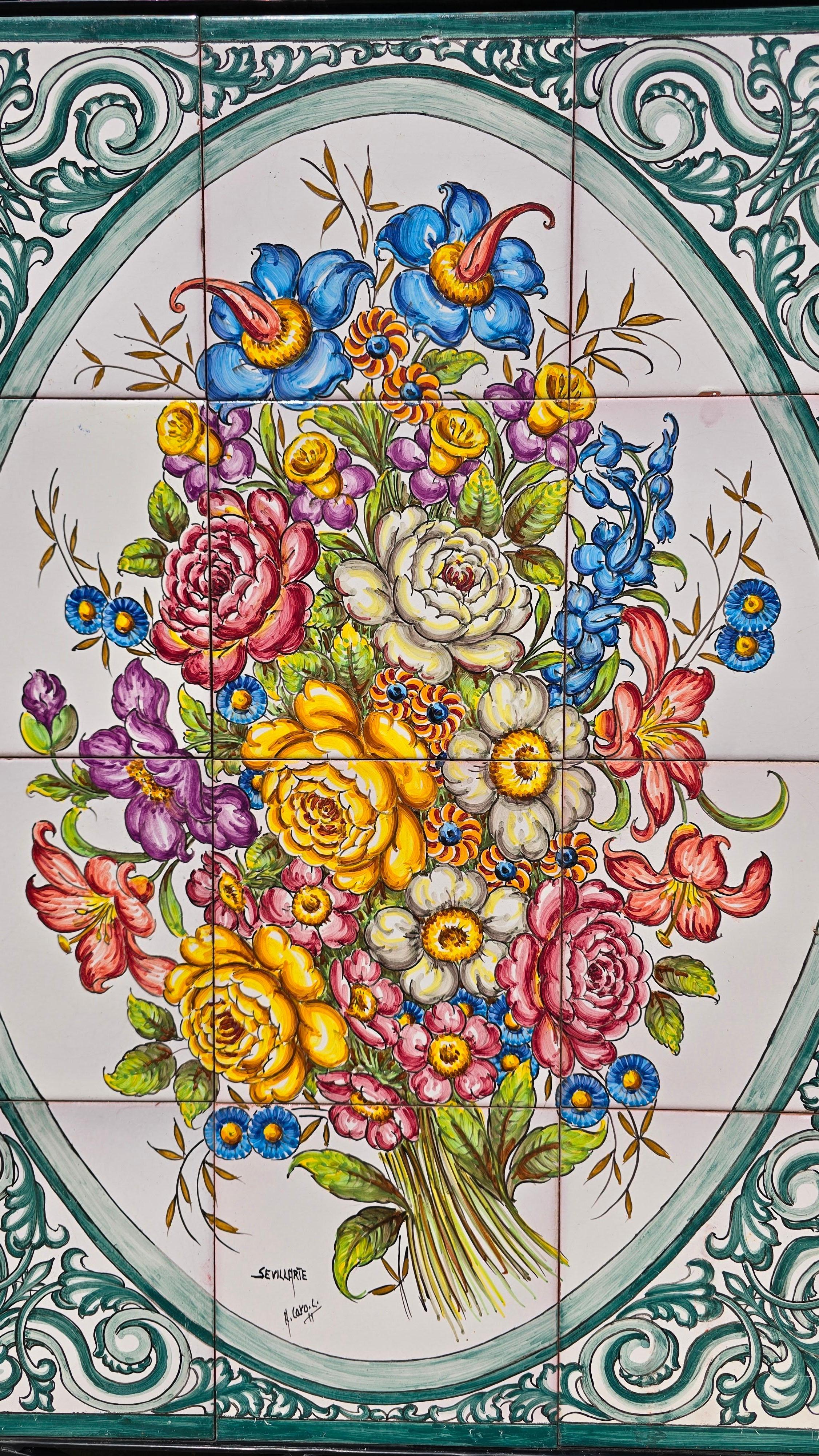 Hand-Painted Spanish Ceramic Tile Mural by Sevillarte (Handbemalt) im Angebot