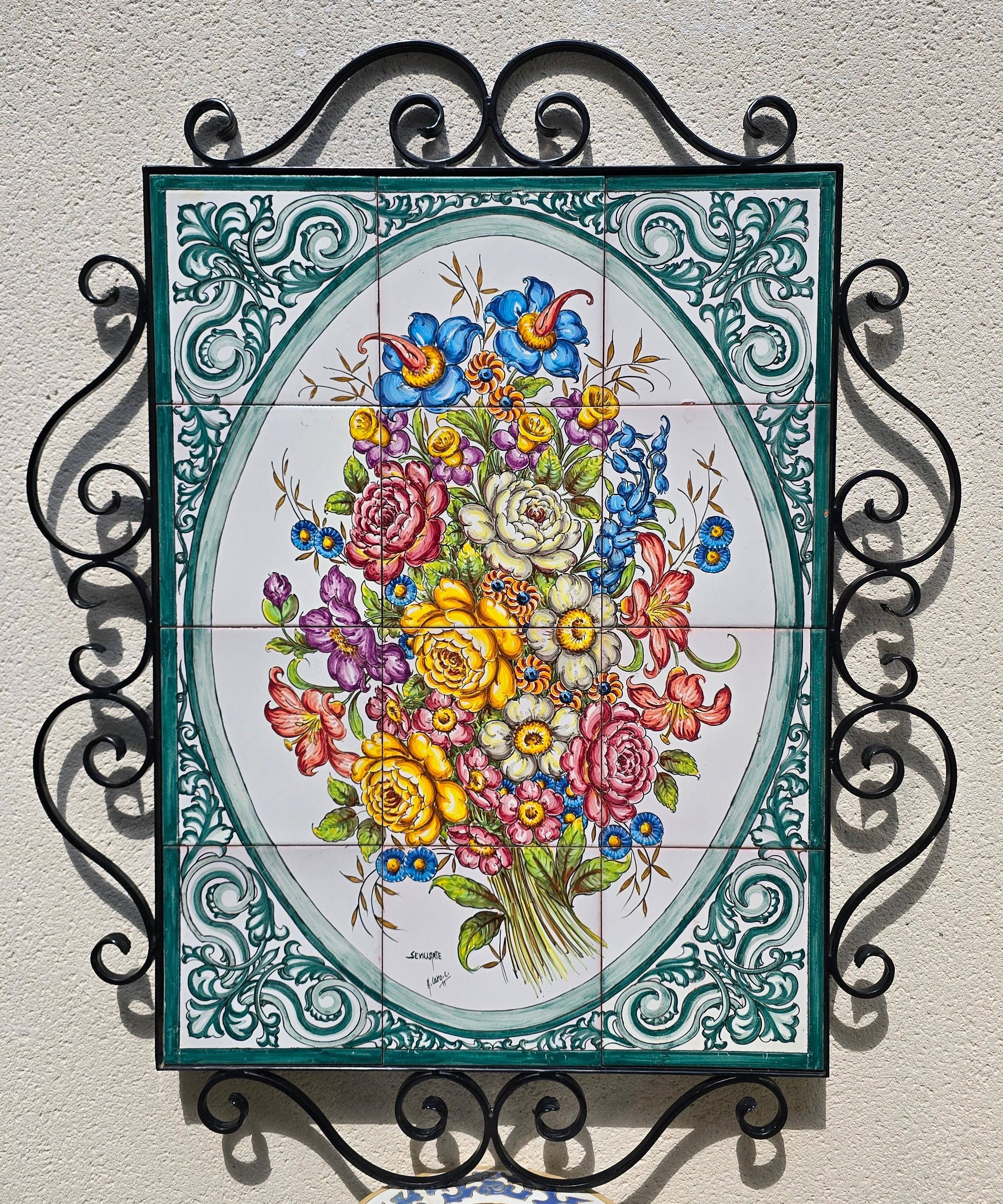 Hand-Painted Spanish Ceramic Tile Mural by Sevillarte im Zustand „Gut“ im Angebot in Antwerp, BE