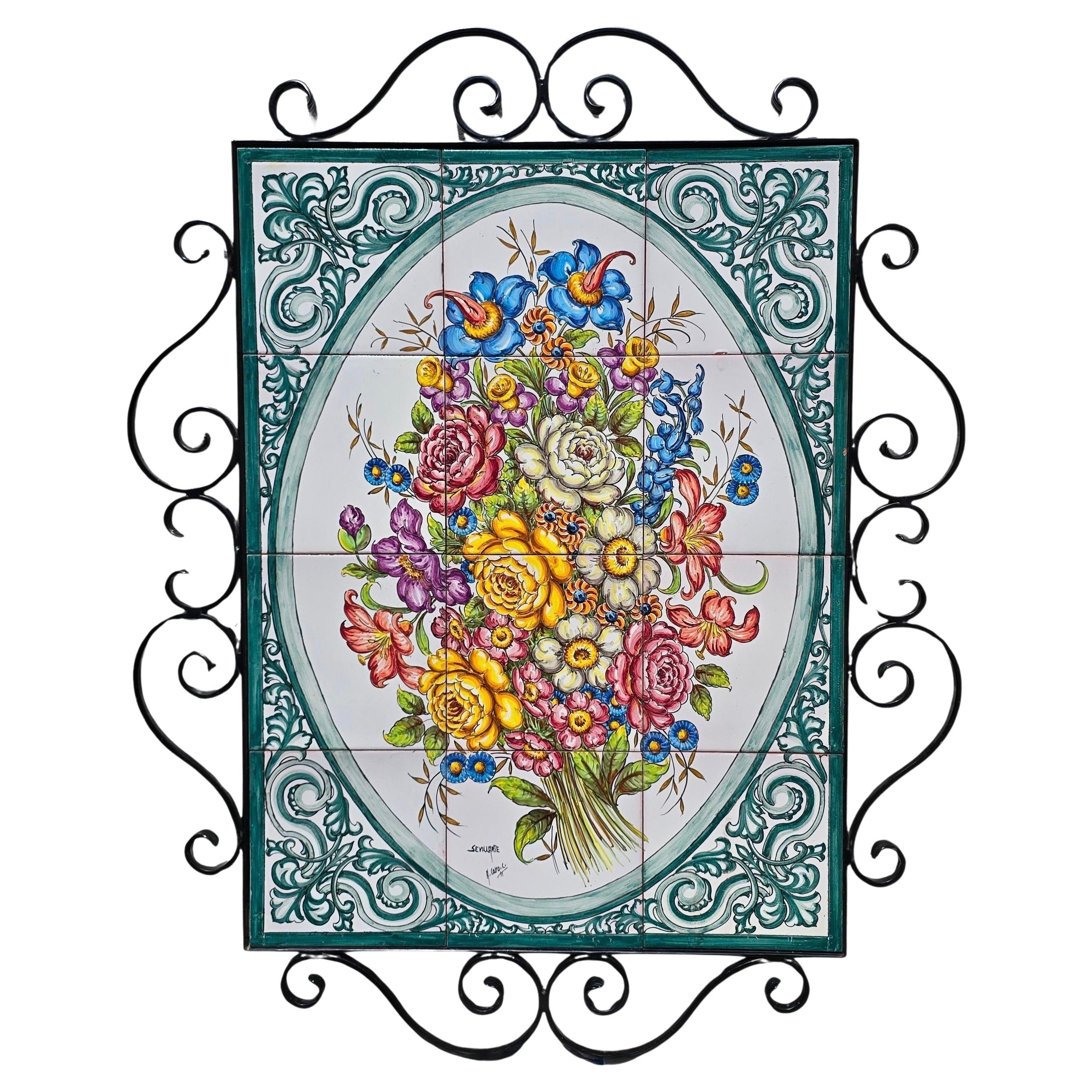 Hand-Painted Spanish Ceramic Tile Mural by Sevillarte im Angebot