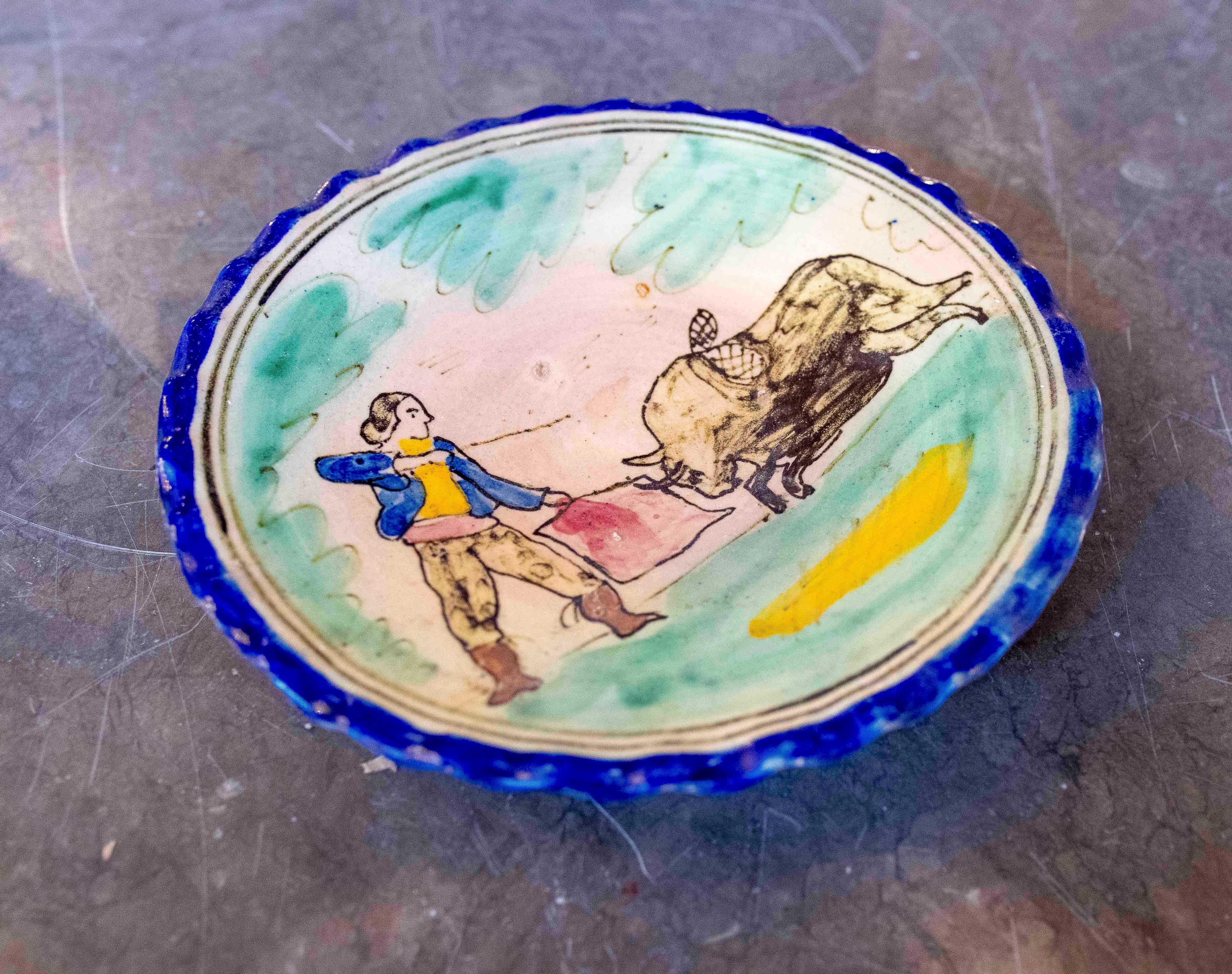 Plato Decorativo Español Pintado a Mano del Puente del Arzobispo Esmaltado Glaseado en venta