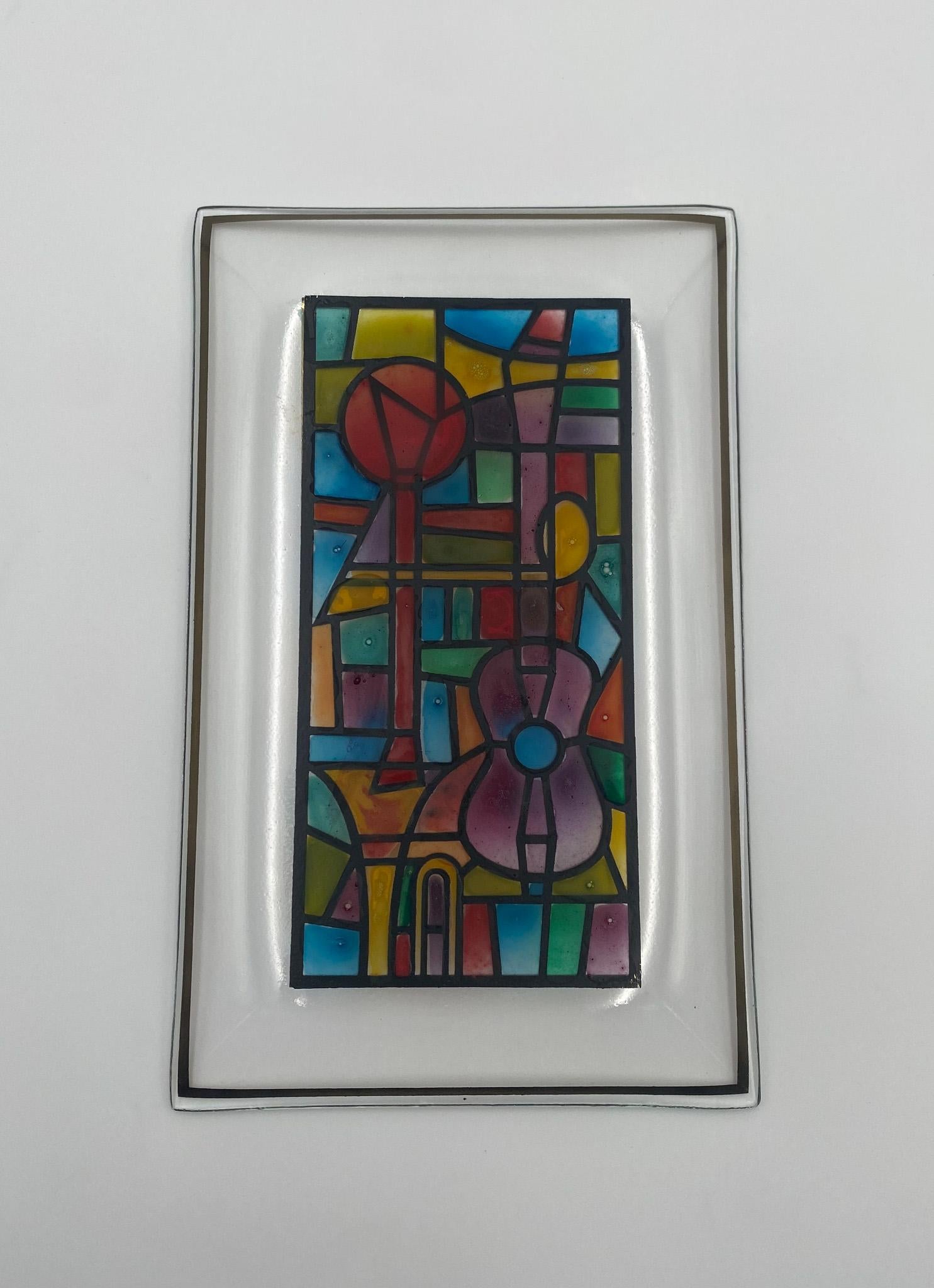 Hand Painted Stained Glass Tray, United States, 1960's  For Sale 4