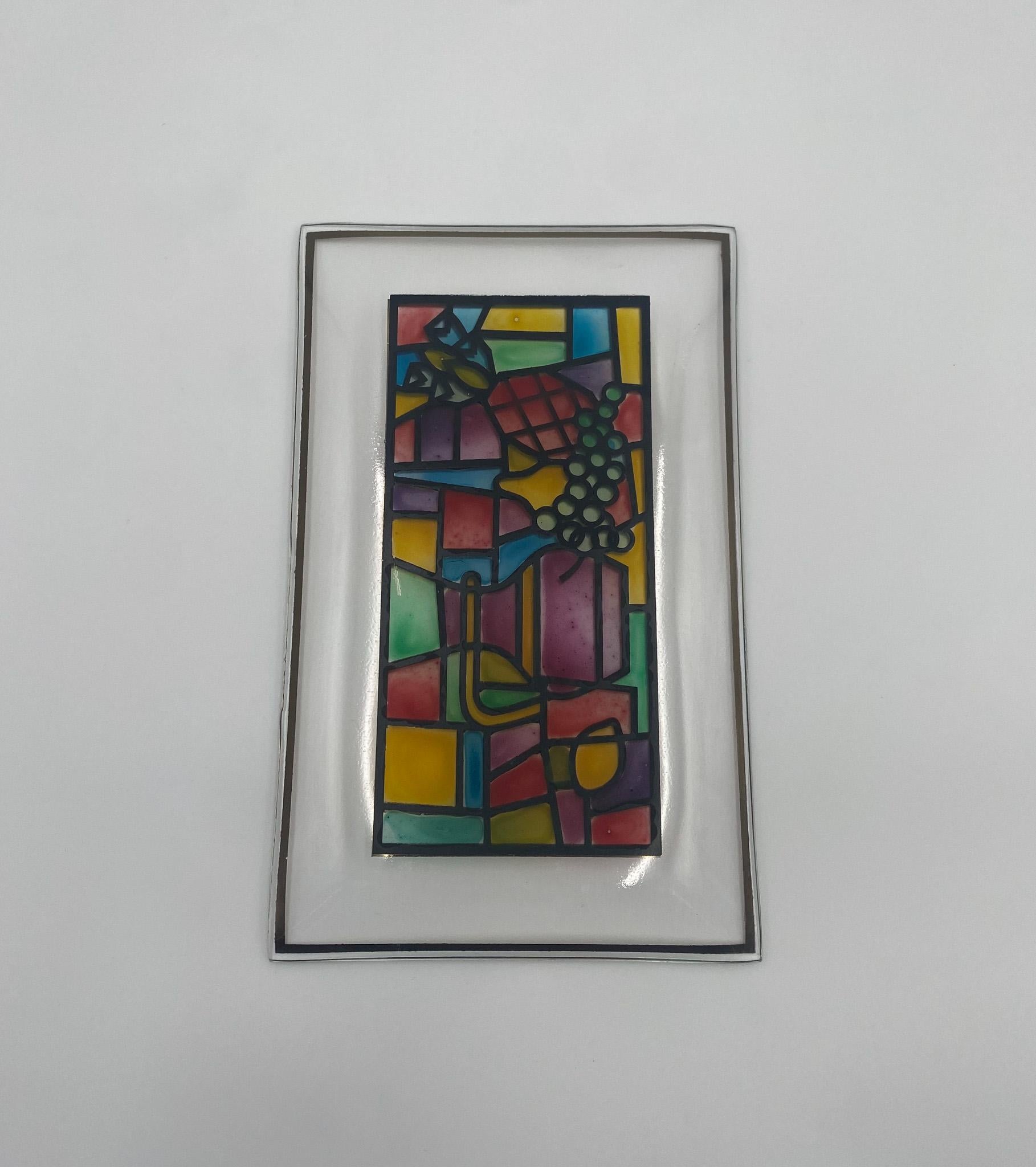Hand Painted Stained Glass Tray, United States, 1960's For Sale 4