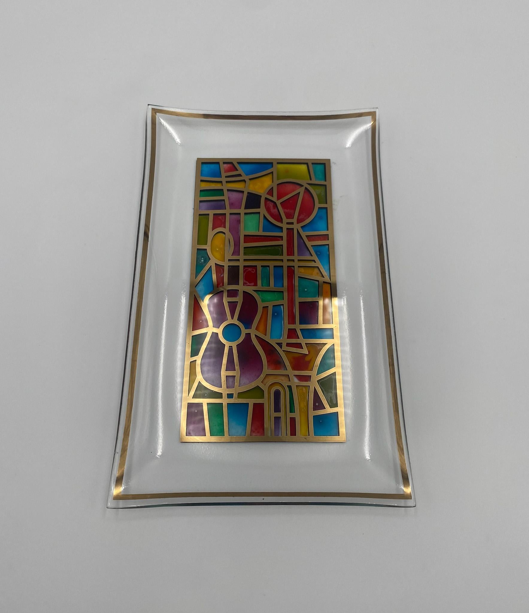 Hand Painted Stained Glass Tray, United States, 1960's.  ( Two Trays Available. ) 