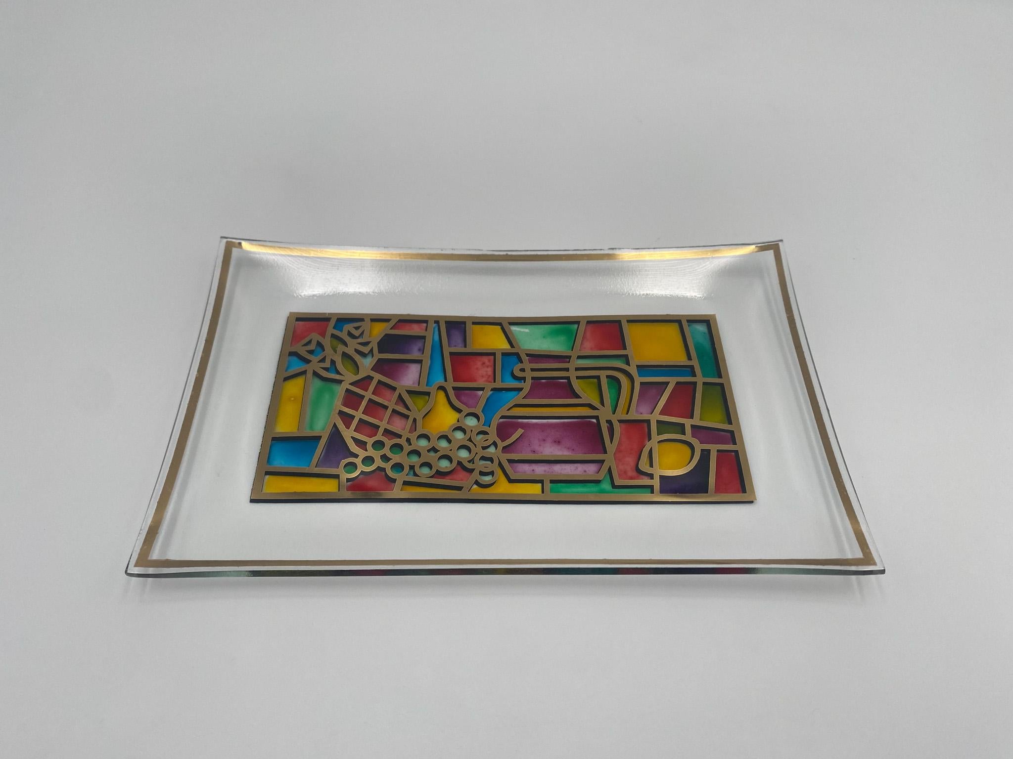 Hand Painted Stained Glass Tray, United States, 1960's. ( Two Trays Available. )
