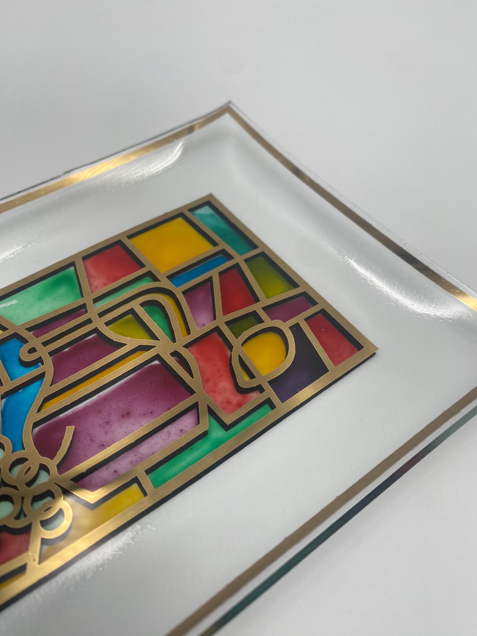 Mid-Century Modern Hand Painted Stained Glass Tray, United States, 1960's For Sale