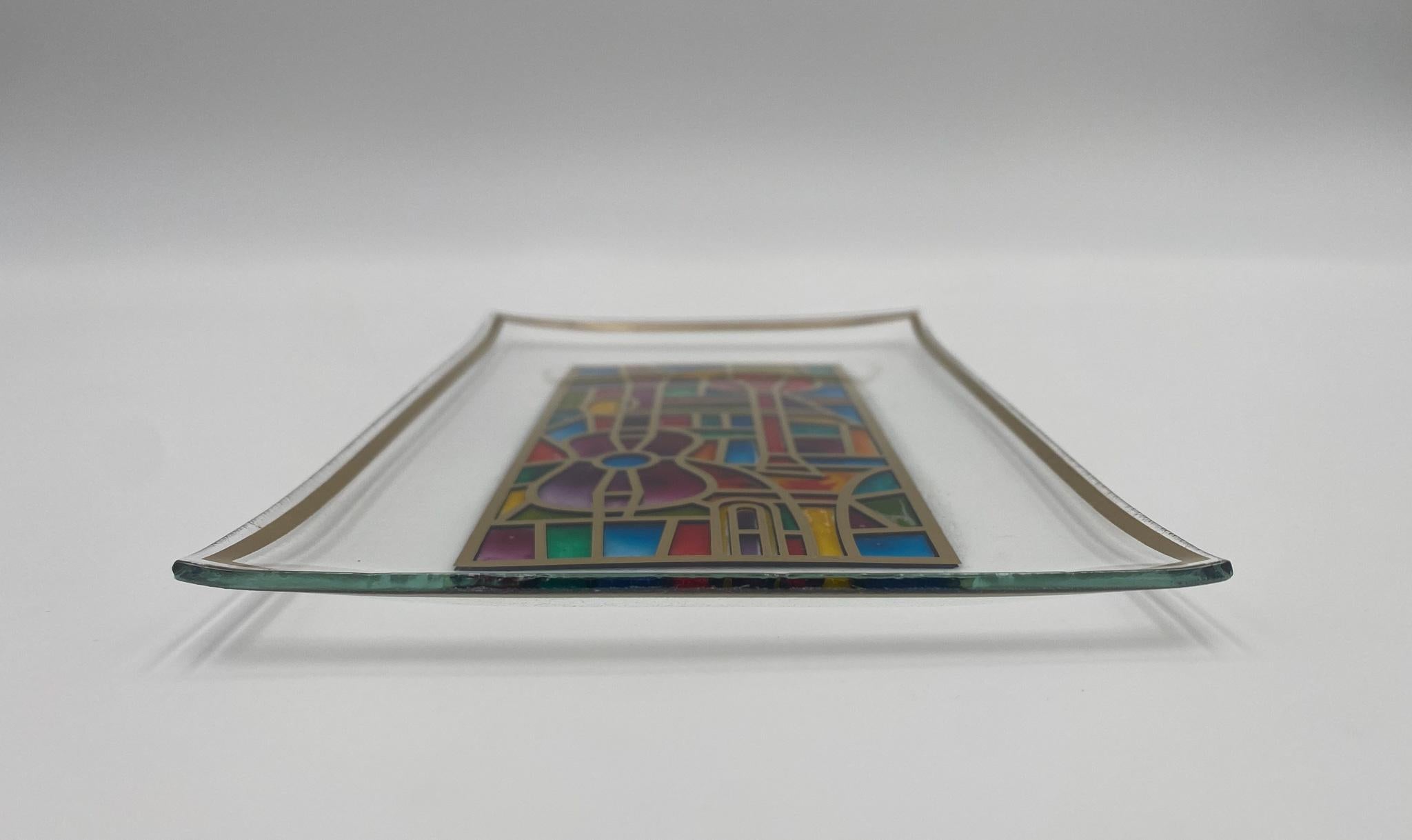 Hand Painted Stained Glass Tray, United States, 1960's  In Good Condition For Sale In Costa Mesa, CA