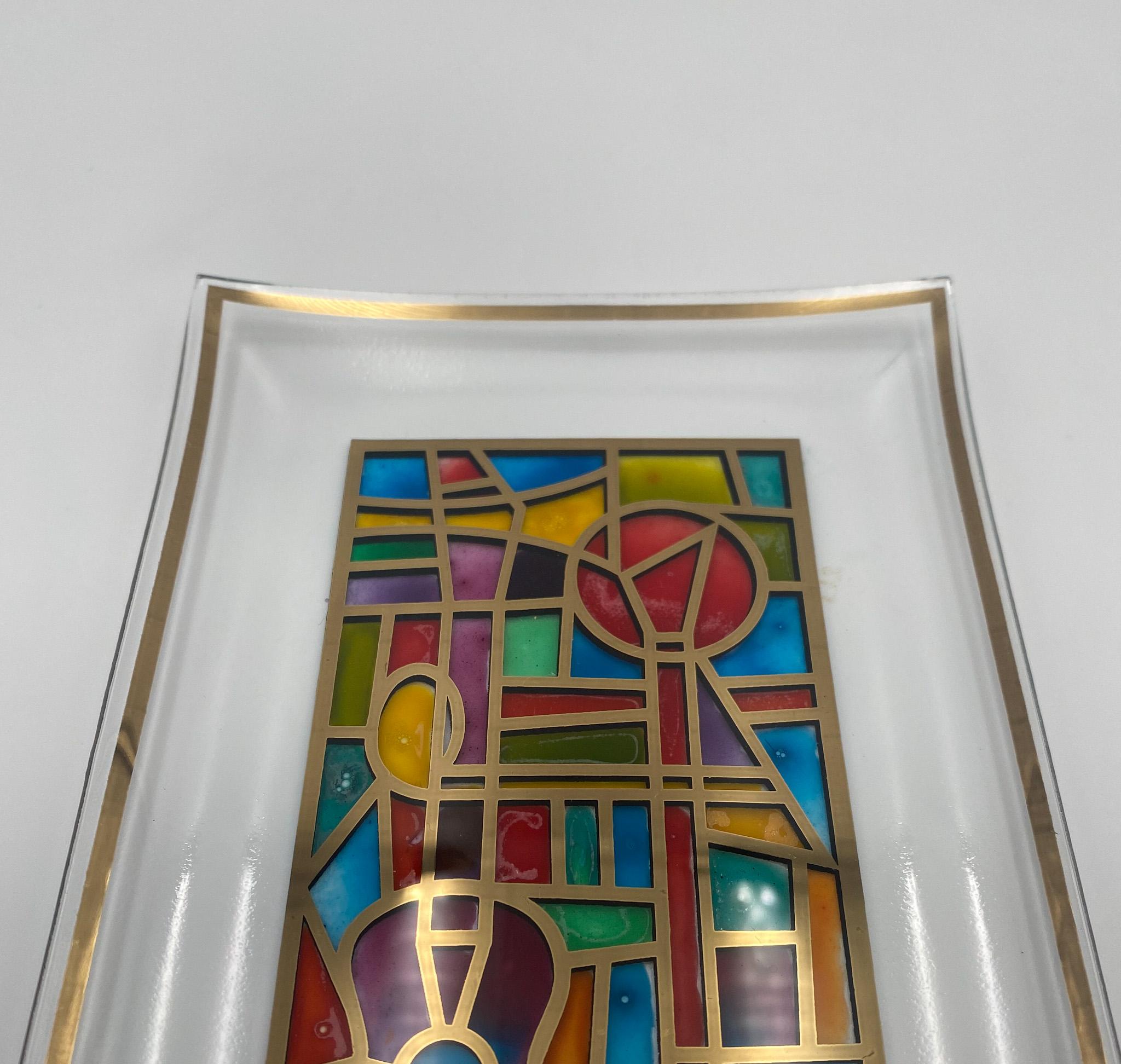 20th Century Hand Painted Stained Glass Tray, United States, 1960's  For Sale