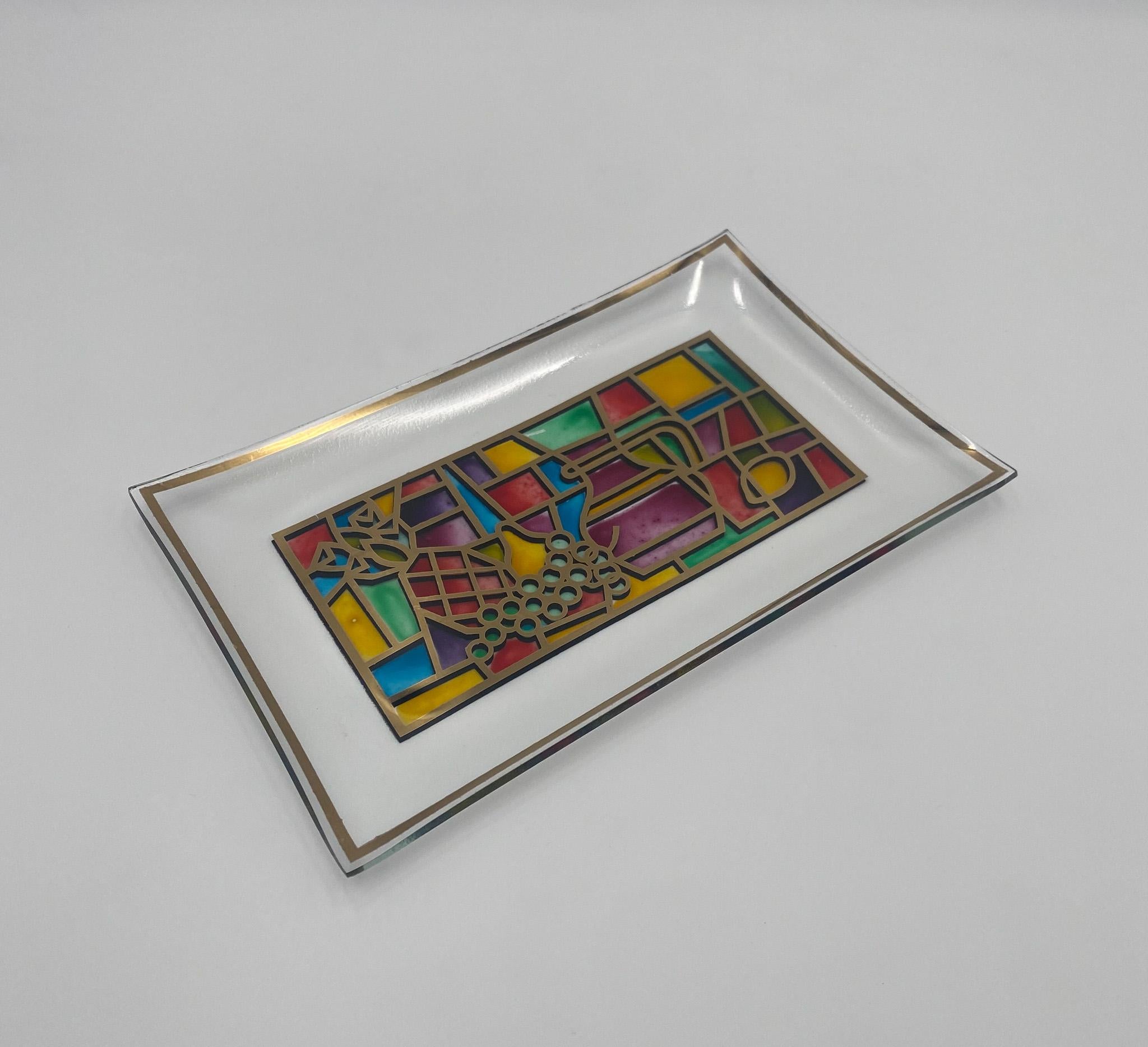 20th Century Hand Painted Stained Glass Tray, United States, 1960's For Sale