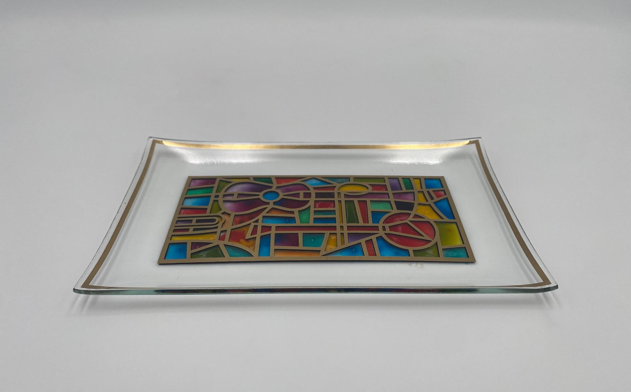 Hand Painted Stained Glass Tray, United States, 1960's  For Sale 1