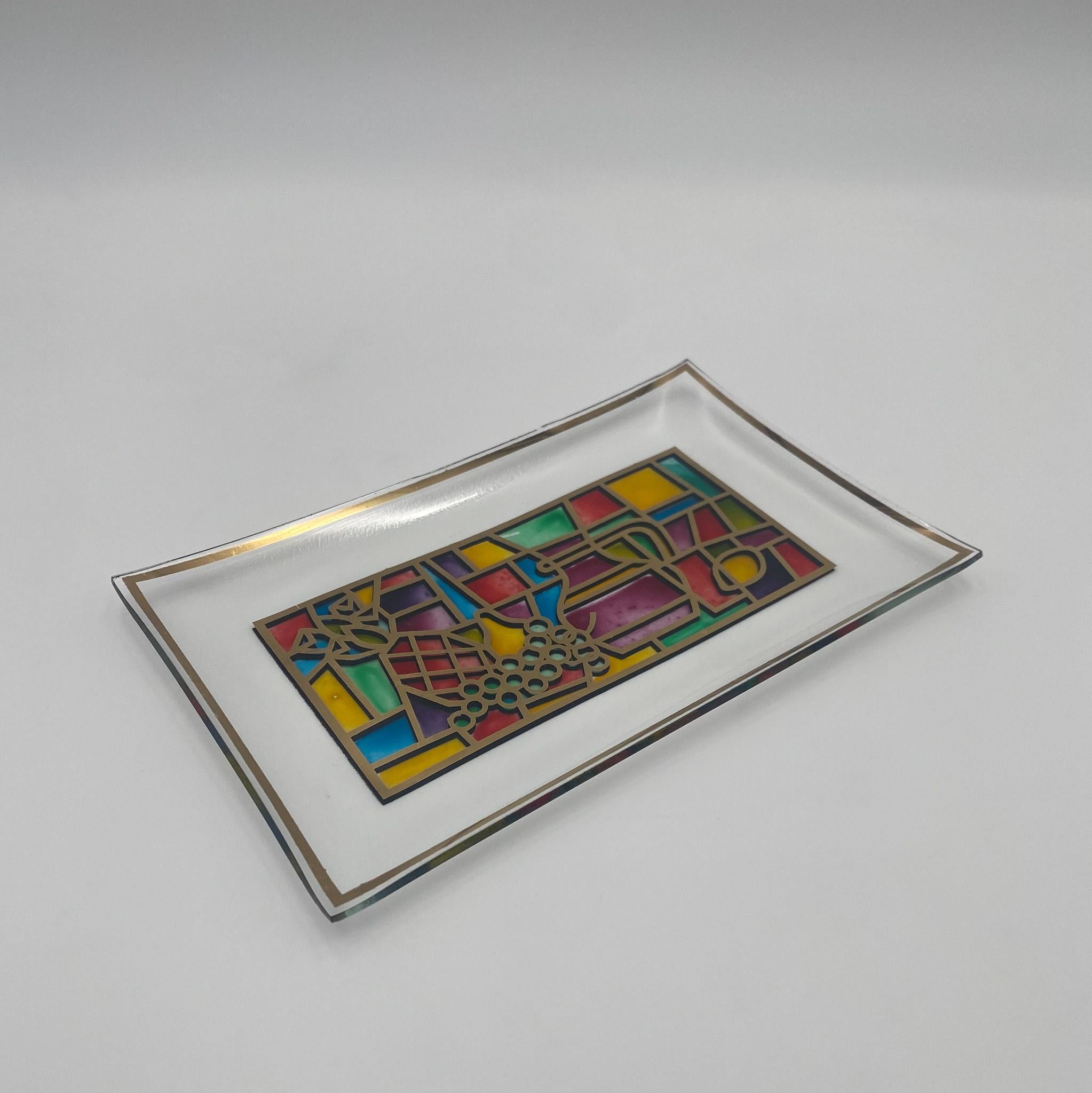 Hand Painted Stained Glass Tray, United States, 1960's For Sale 1