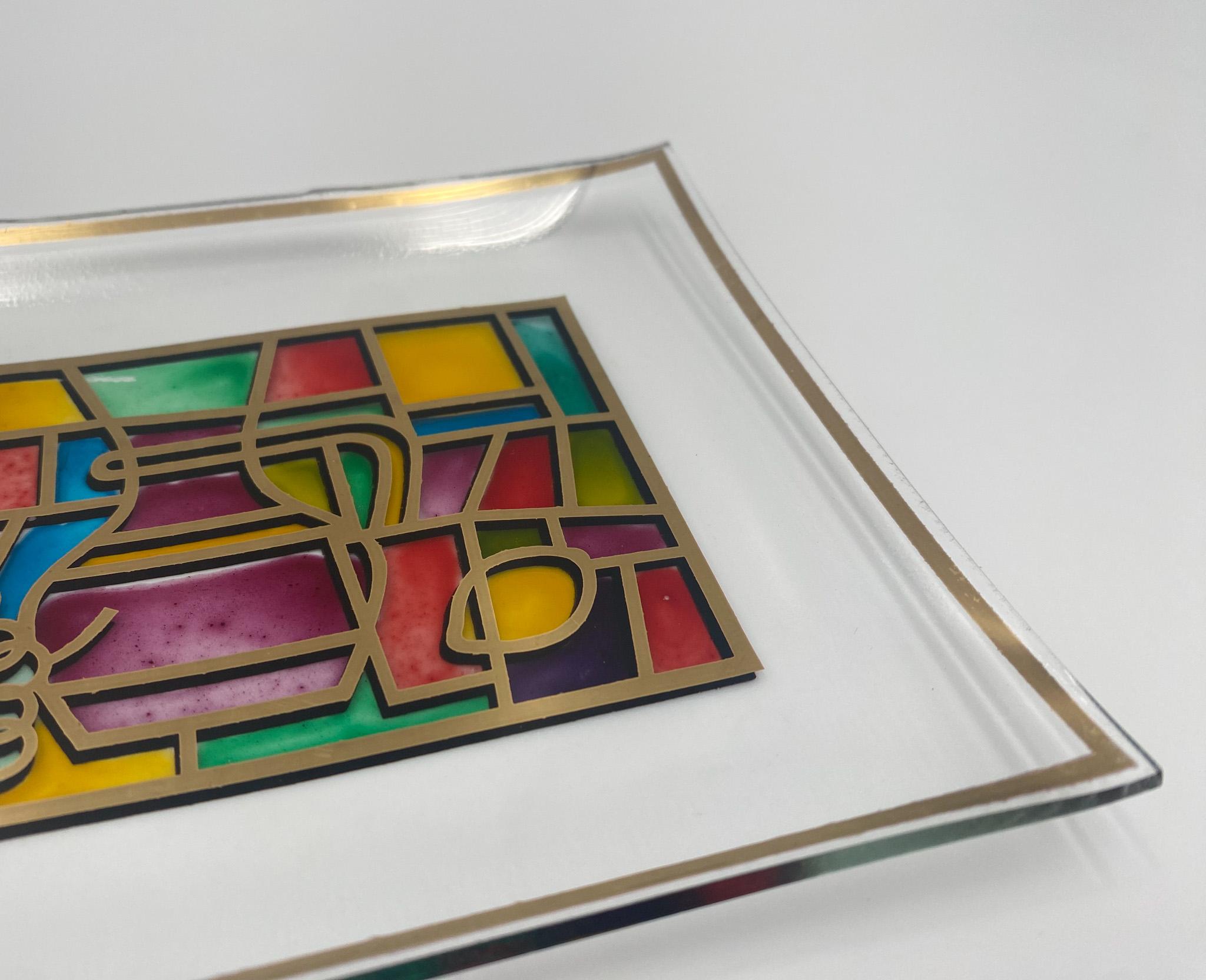 Hand Painted Stained Glass Tray, United States, 1960's For Sale 2