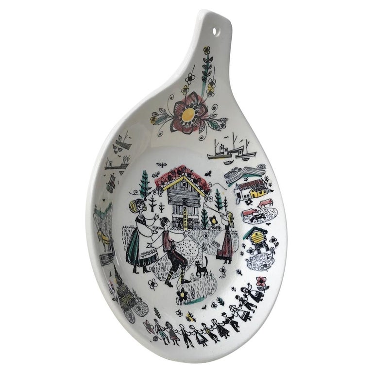 Hand-Painted Stavangerflint Dish by Inger Waage, 1950s For Sale at 1stDibs