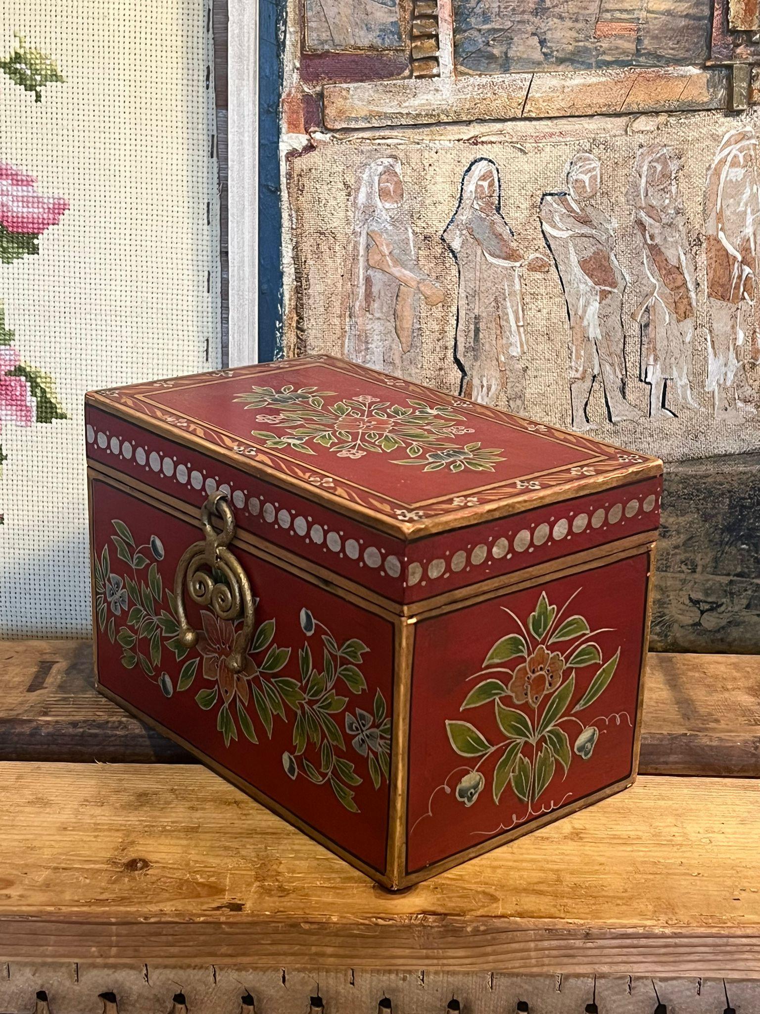 Late 20th Century Hand Painted storage Jewelry Box - Made in India For Sale