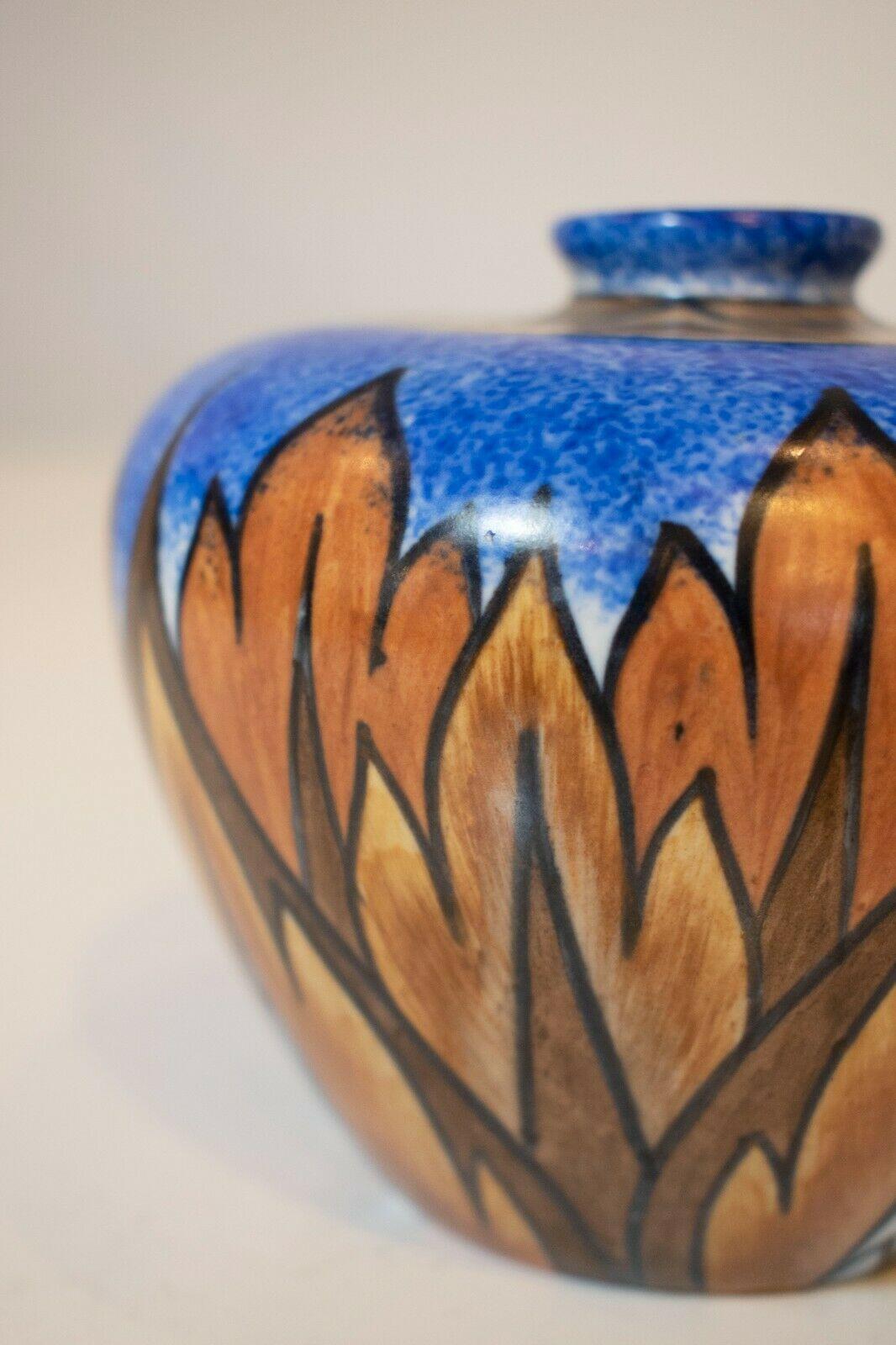 Art Deco Chameleon Ware, Hand Painted Blue Vase, Made in England