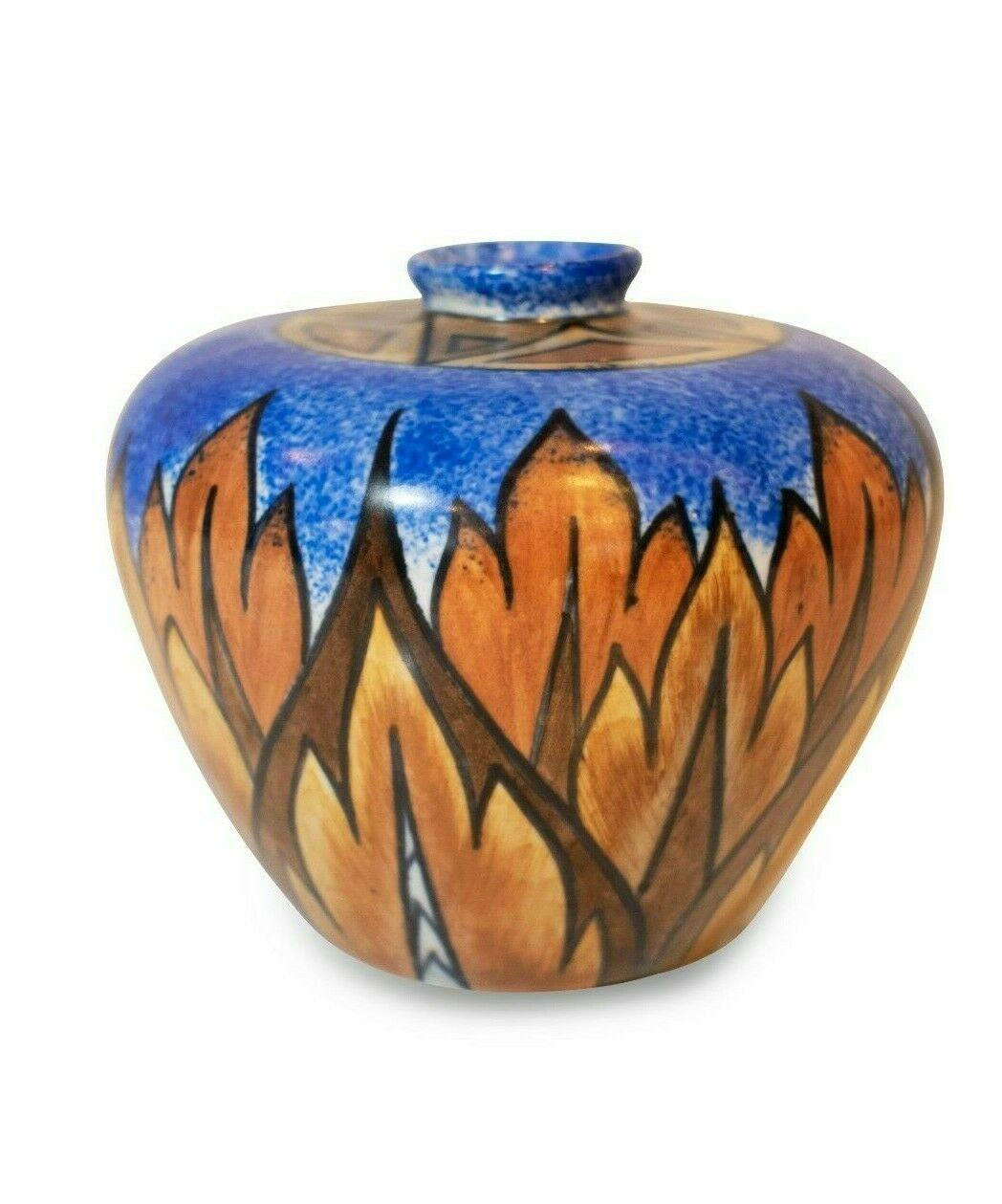 British Chameleon Ware, Hand Painted Blue Vase, Made in England