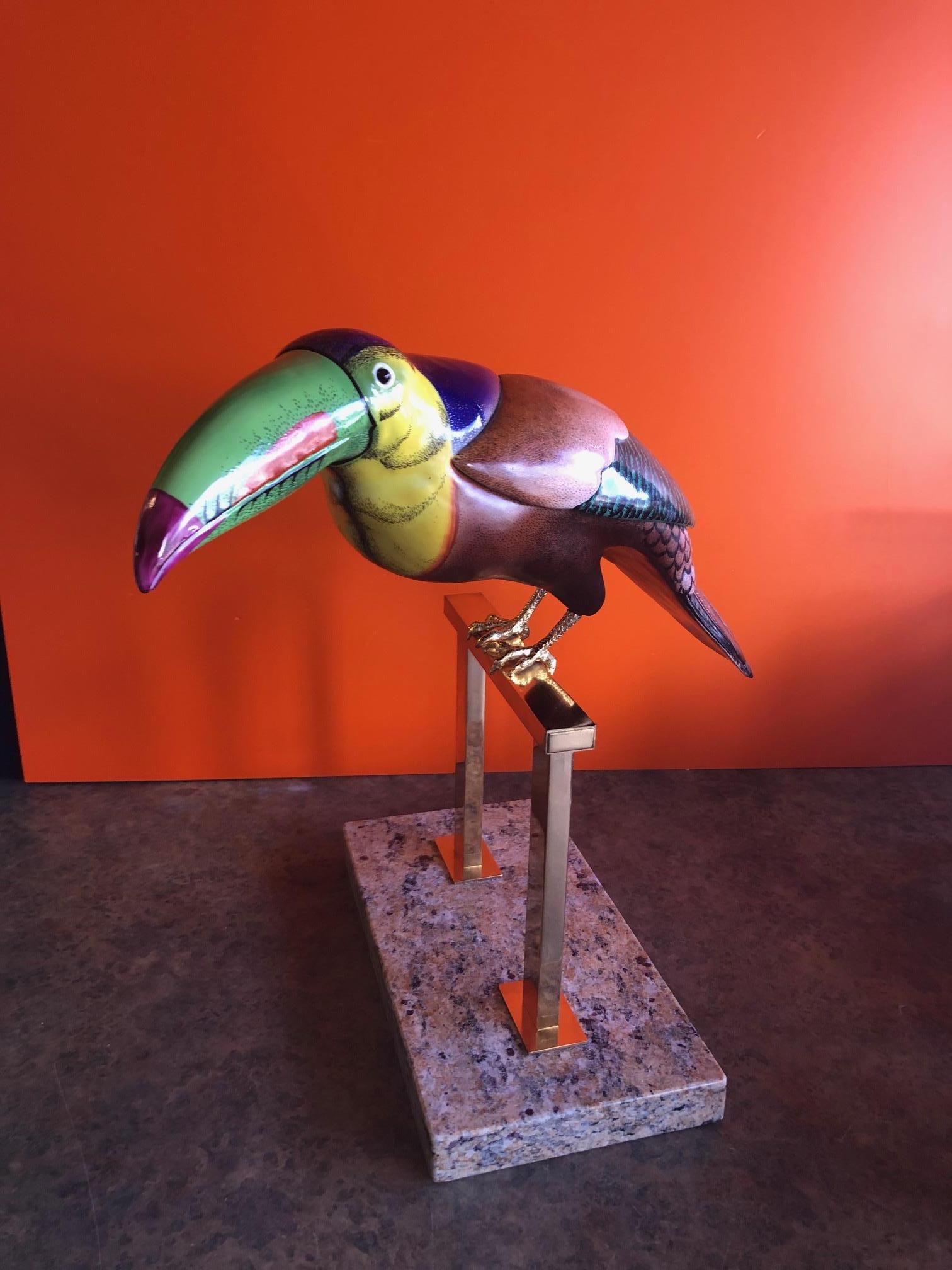 Brass Hand Painted Stylized Toucan Sculpture by Giulia Mangani for Oggetti For Sale
