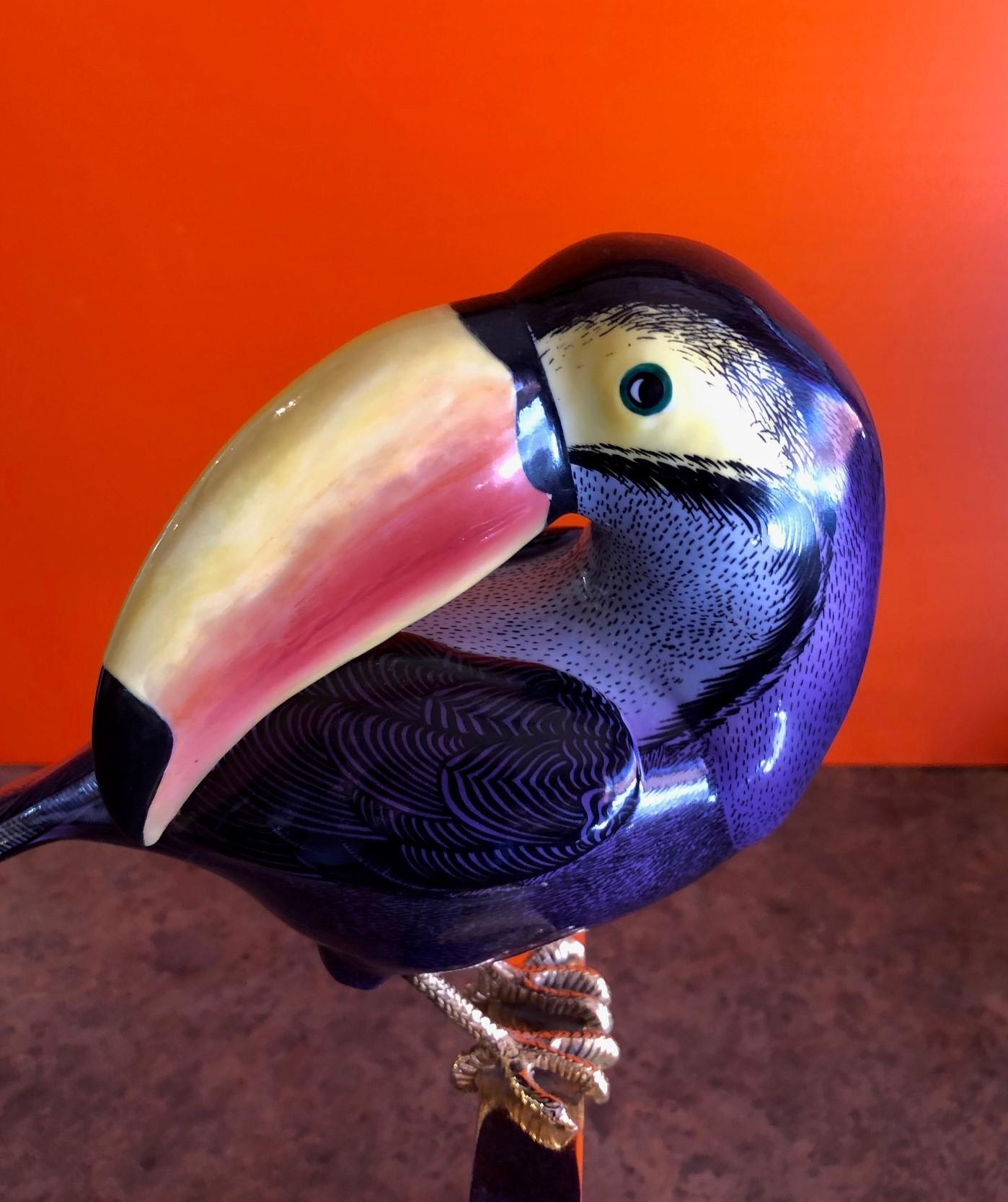 Hollywood Regency Hand Painted Stylized Toucan Sculpture by Giulia Mangani for Oggetti