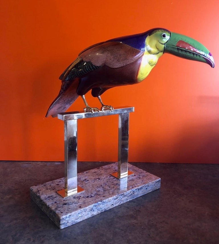 Hollywood Regency Hand Painted Stylized Toucan Sculpture by Giulia Mangani for Oggetti For Sale