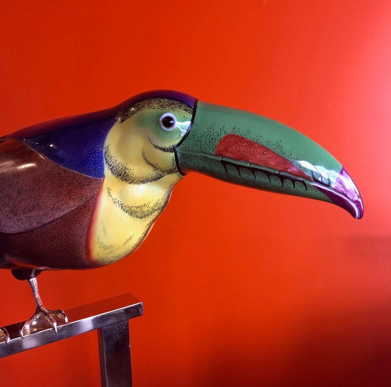 Hand-Painted Hand Painted Stylized Toucan Sculpture by Giulia Mangani for Oggetti For Sale
