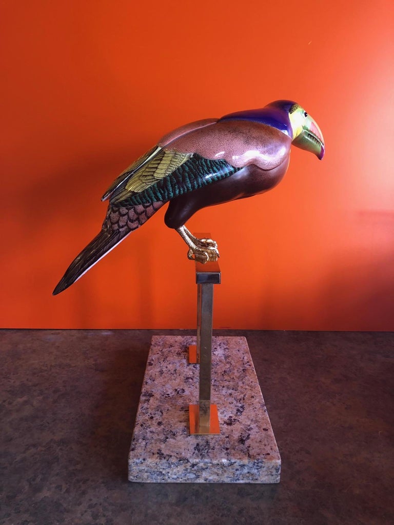 20th Century Hand Painted Stylized Toucan Sculpture by Giulia Mangani for Oggetti For Sale