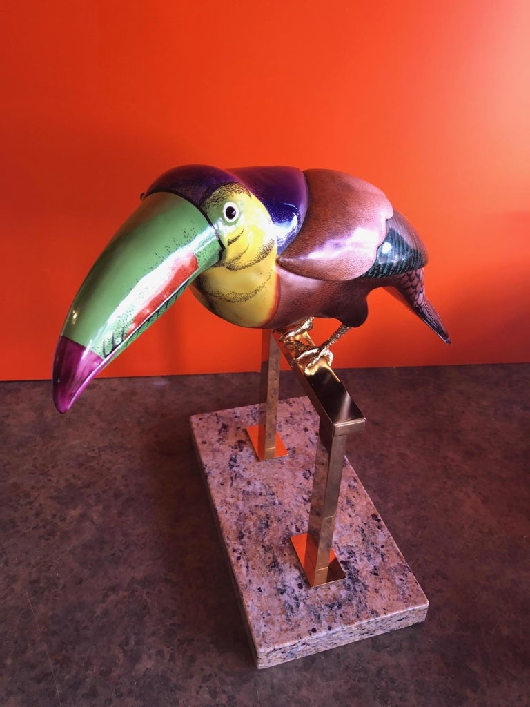Granite Hand Painted Stylized Toucan Sculpture by Giulia Mangani for Oggetti For Sale