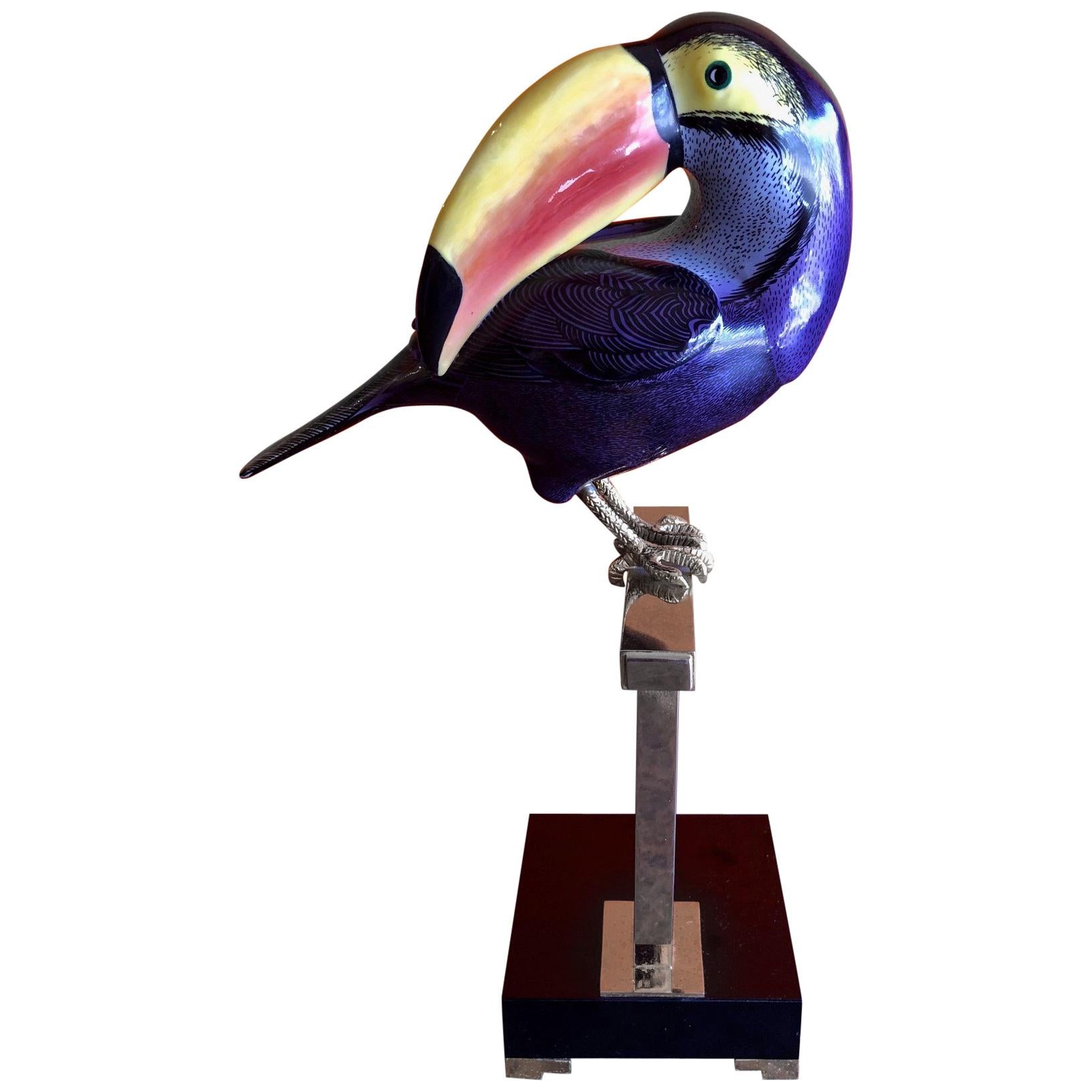 Hand Painted Stylized Toucan Sculpture by Giulia Mangani for Oggetti