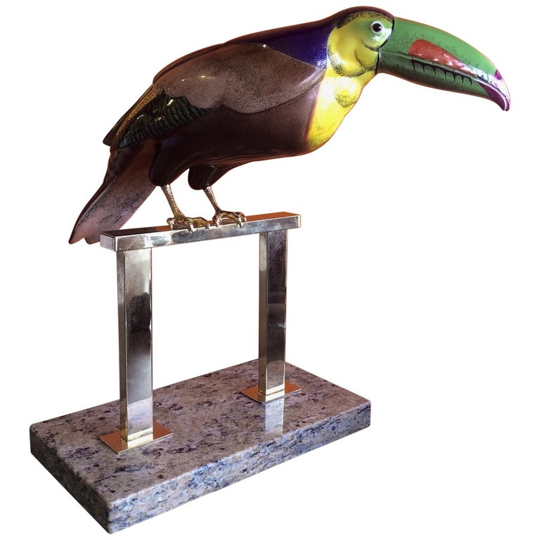 Hand Painted Stylized Toucan Sculpture by Giulia Mangani for Oggetti For Sale