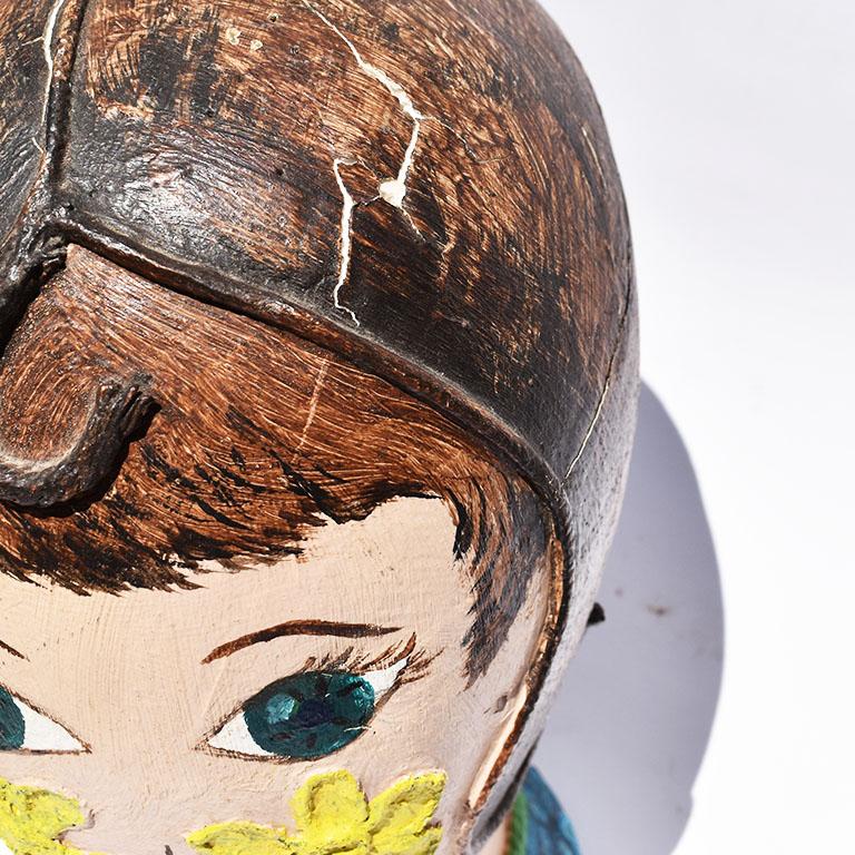 Hand Painted Styrofoam and PapierMâché Head or Hat Display For Sale at 1stDibs