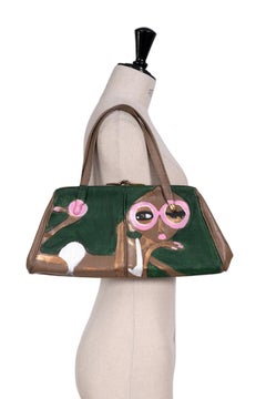 Hand-Painted "Sun Worshipper & Butterfly" Artist Up-Cycled 1960s Brown Handbag