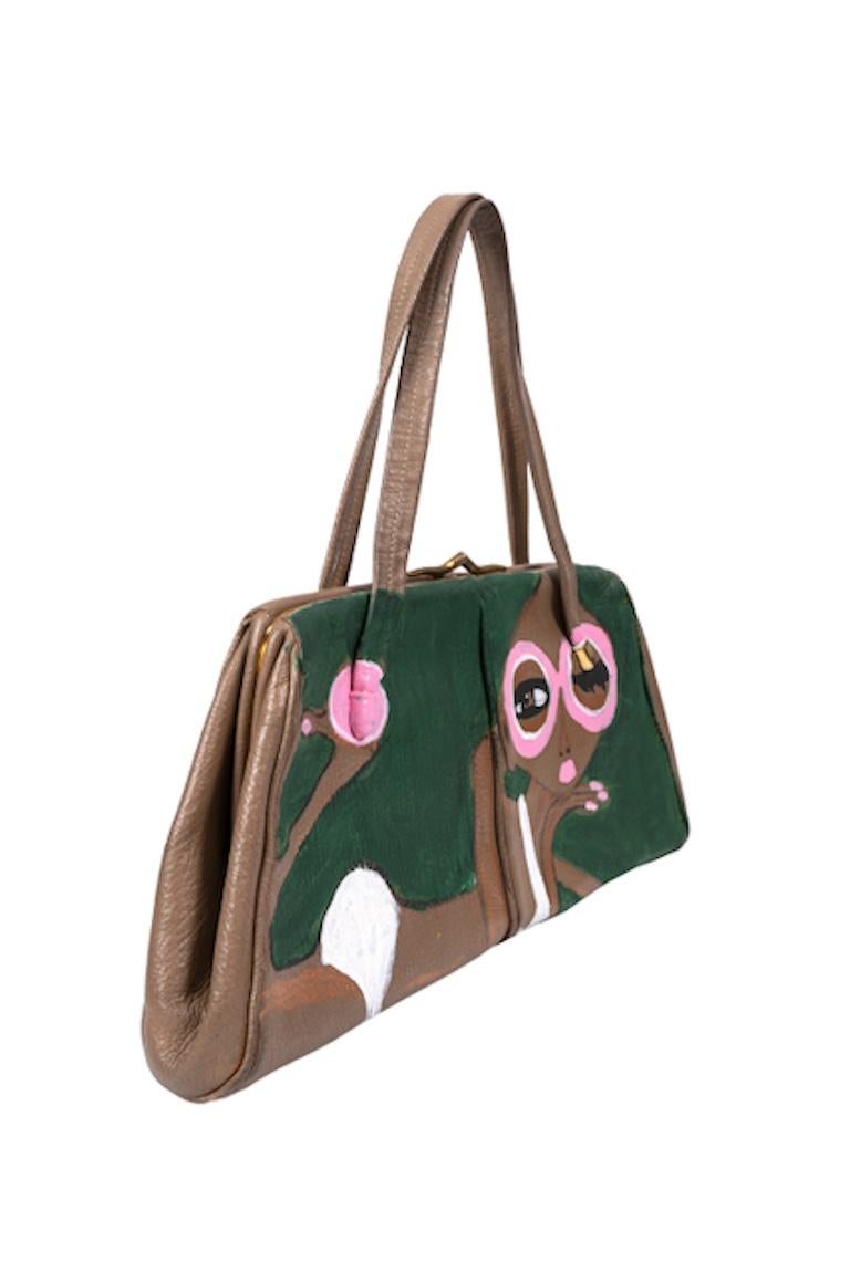 Femenino o masculino Bolso marrón de los años 60 reciclado por el artista 