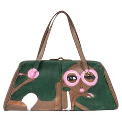 Hand-Painted "Sun Worshipper & Butterfly" Artist Up-Cycled 1960s Brown Handbag