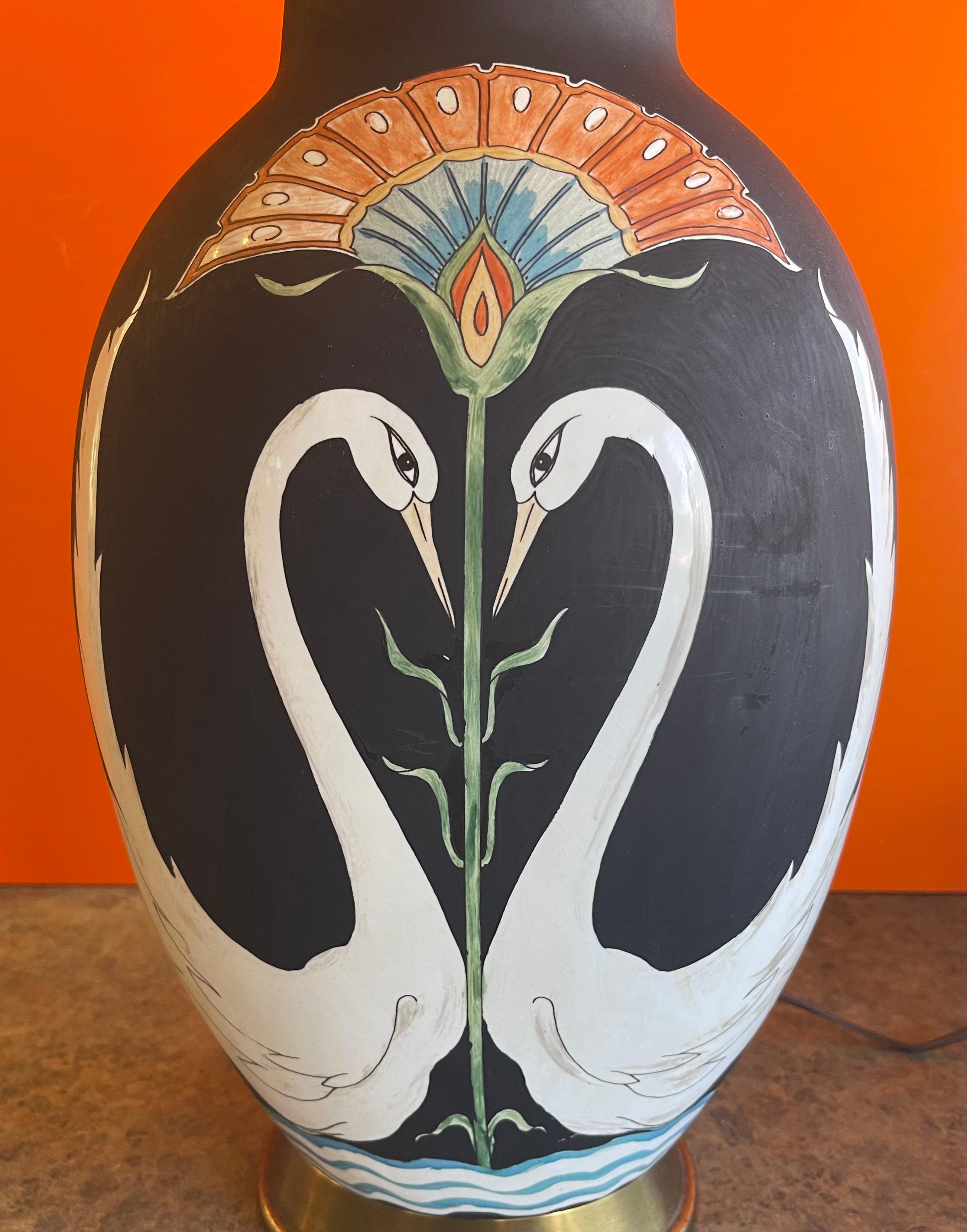 Lampe de bureau en porcelaine « Swans » peinte à la main par Chapman Manufacturing Company en vente 2