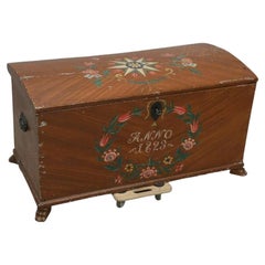 Antique Hand-Painted Swedish Marriage Trunk with Floral Motif, Scripted "ANNO", c.1823