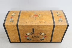 Hand-Painted Swedish Marriage Trunk with Floral Motif with Domed Top, Date 1823