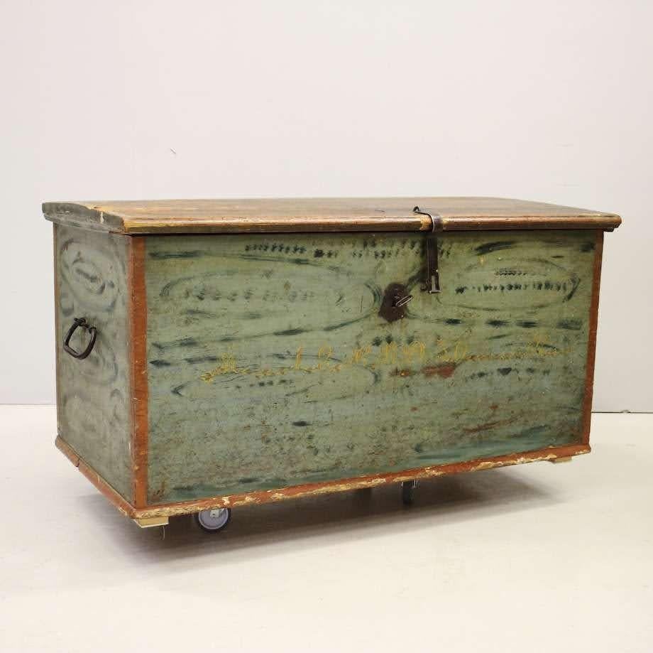 Gustavian Hand-Painted Swedish Marriage Trunk with Initials, c.1830 & Original Hardware