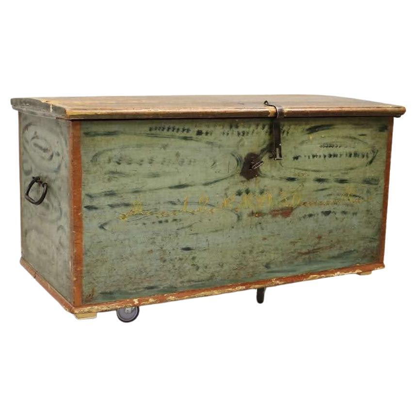 Hand-Painted Swedish Marriage Trunk with Initials, c.1830 & Original Hardware