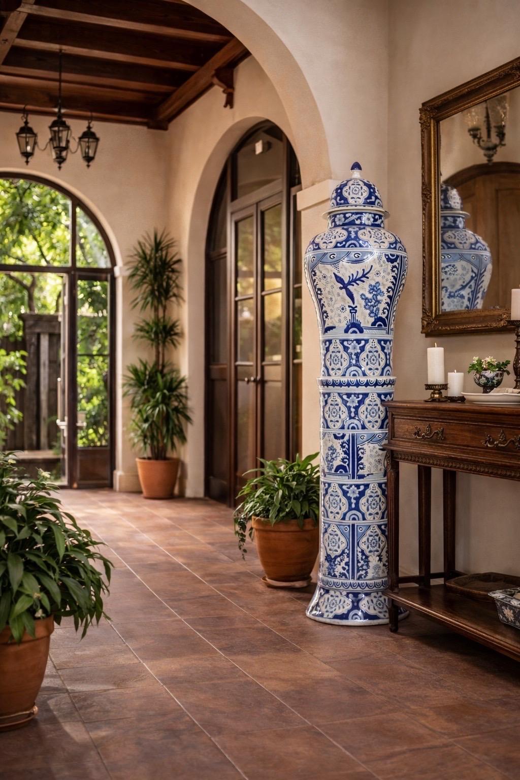 Hand-Painted Talavera Ceramic Column by Cesar Torres, Phoenix Design ...