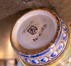 Hand-painted Talavera Glazed Ceramic Vase with Figurative Handles