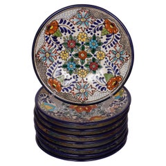 Retro Hand Painted Talavera Plates, Set of 8