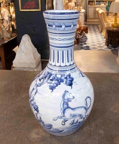 Hand-Painted Talavera Vase, Blue and White Ceramic, Classic 1990